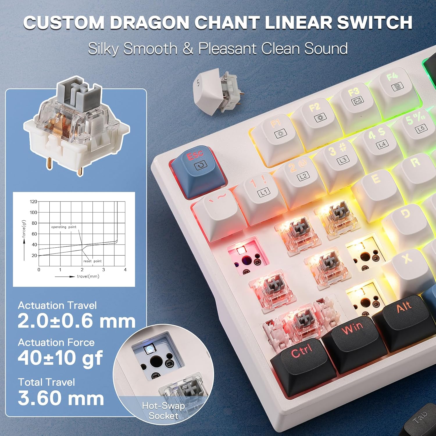 Detalle de Redragon K668 Verkabelt Gasket RGB Gaming-Tastatur (108 Tasten, Hot-Swap, US-Layout)