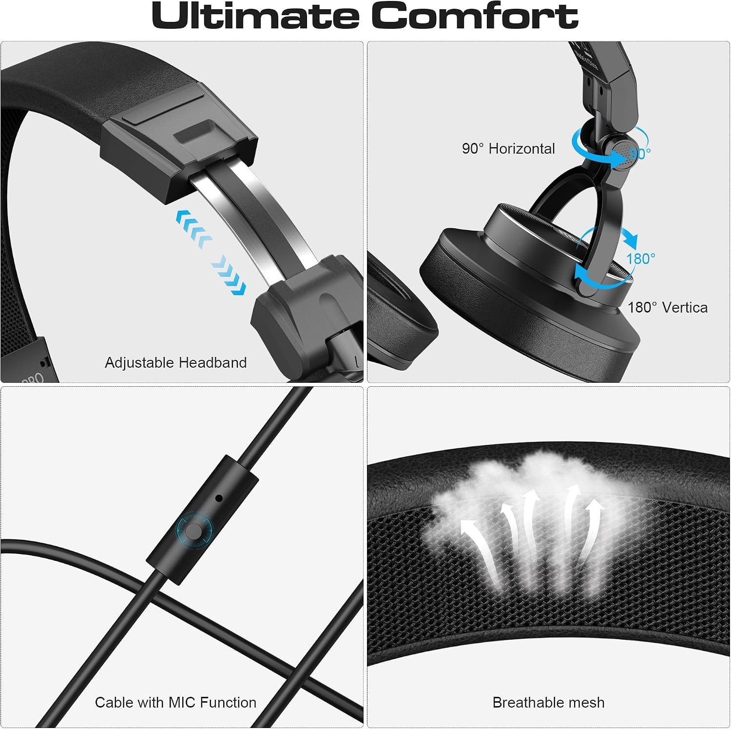 Thumbnail 4 de Ortizan Wired Studio Headphones, Over Ear DJ Monitor (Black) with Share Port