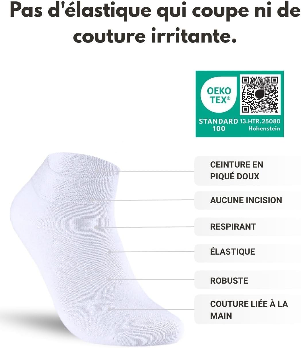 Thumbnail 2 de sockenkauf24 : lot de 10 paires de chaussettes pour diabétiques (sans couture, sans élastique) type sneaker