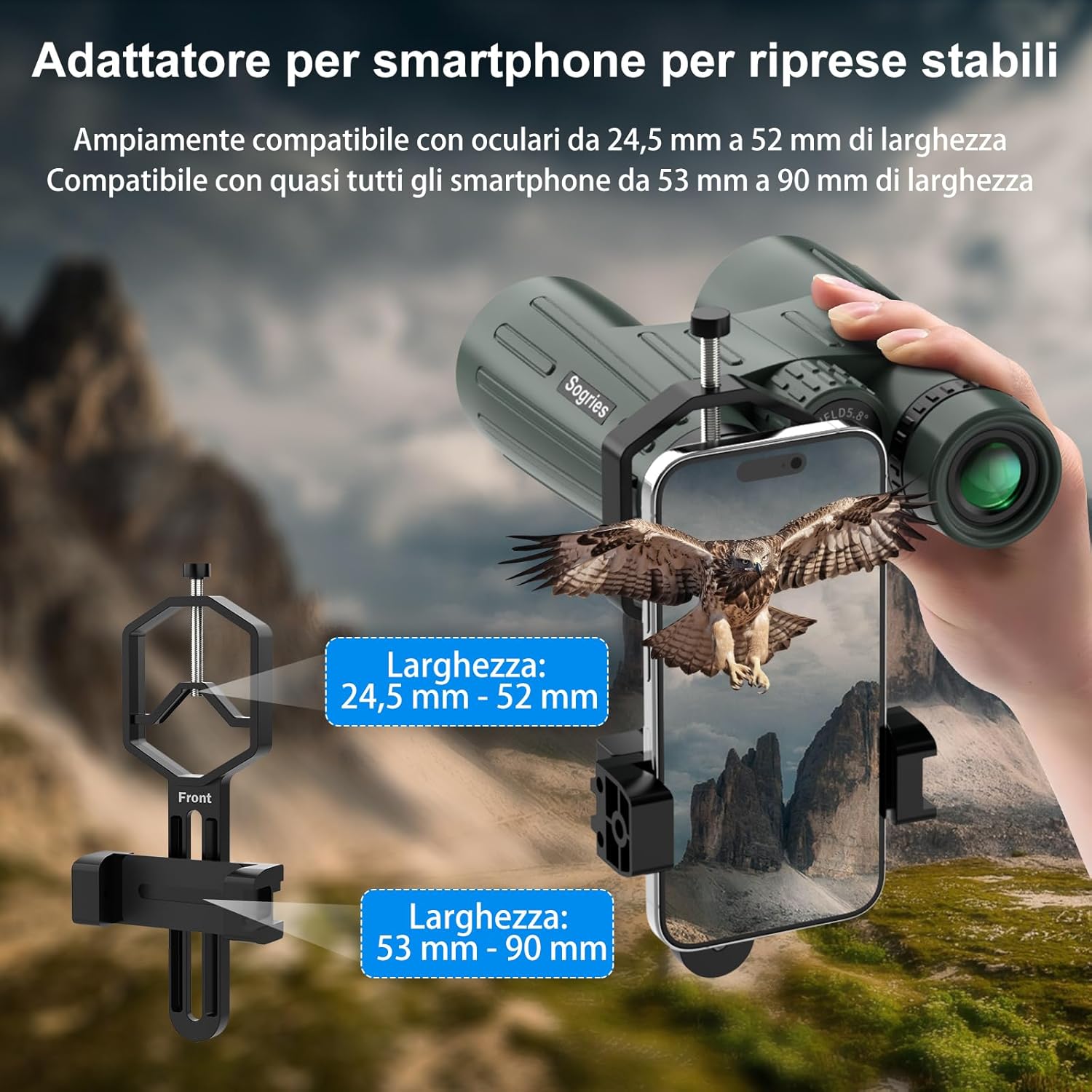 Detalle de Binocolo 14x45 per adulti con adattatore smartphone, treppiede e sistema impermeabile: occhio attento alla natura
