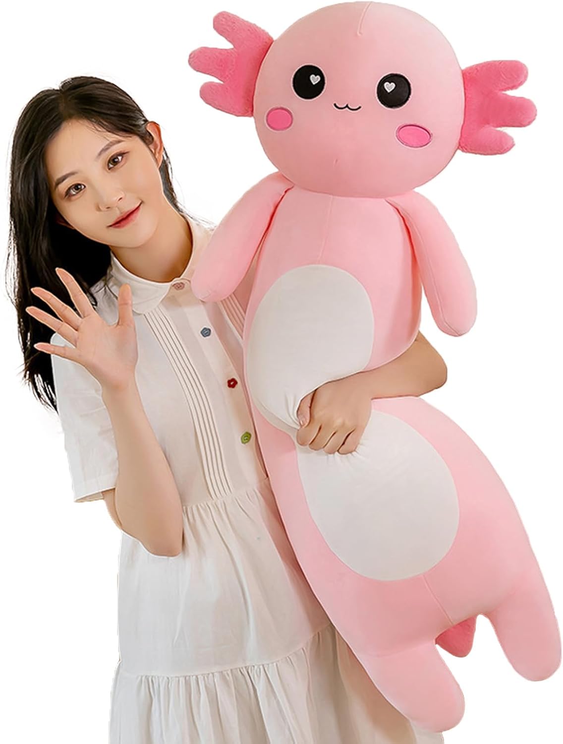 Detalle de Aiuidun Long Axolotl Plush Pillow (100cm) – Soft Pink Axolotl Body Pillow