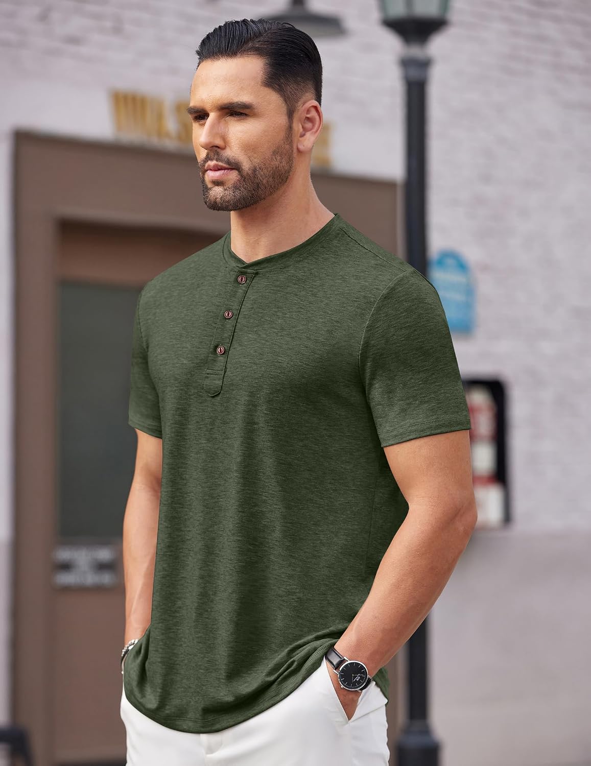 Detalle de COOFANDY Men's Henley Short Sleeve Casual Basic Tee