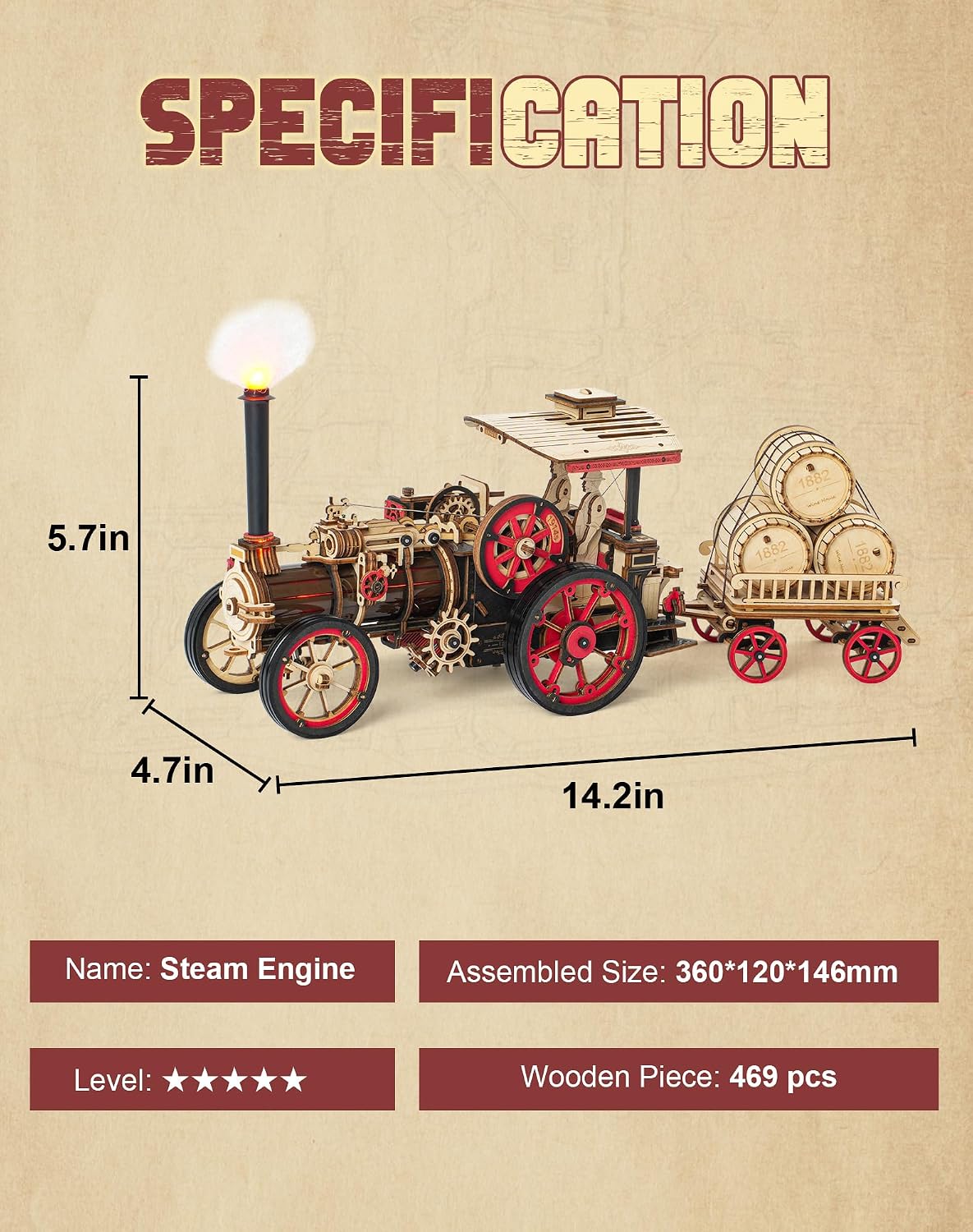Thumbnail 4 de ROBOTIME Steam Engine 3D wooden train kit 🚂