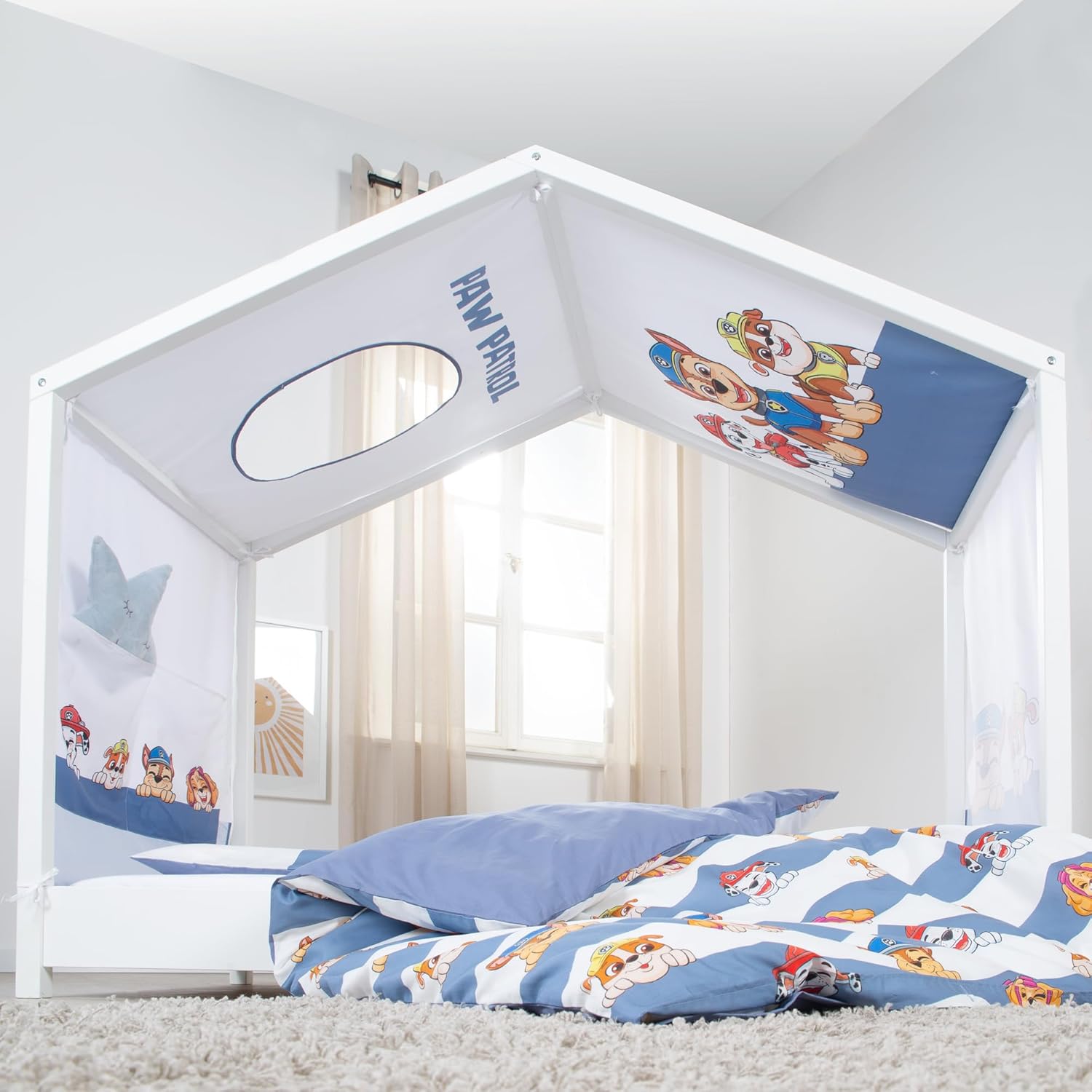 Thumbnail 5 de roba Bezug für Montessori Hausbetten 70 x 140 cm im Paw Patrol Design – inklusive Dachfenster, Aufbewahrungstaschen und Umbau zum Himmelbett