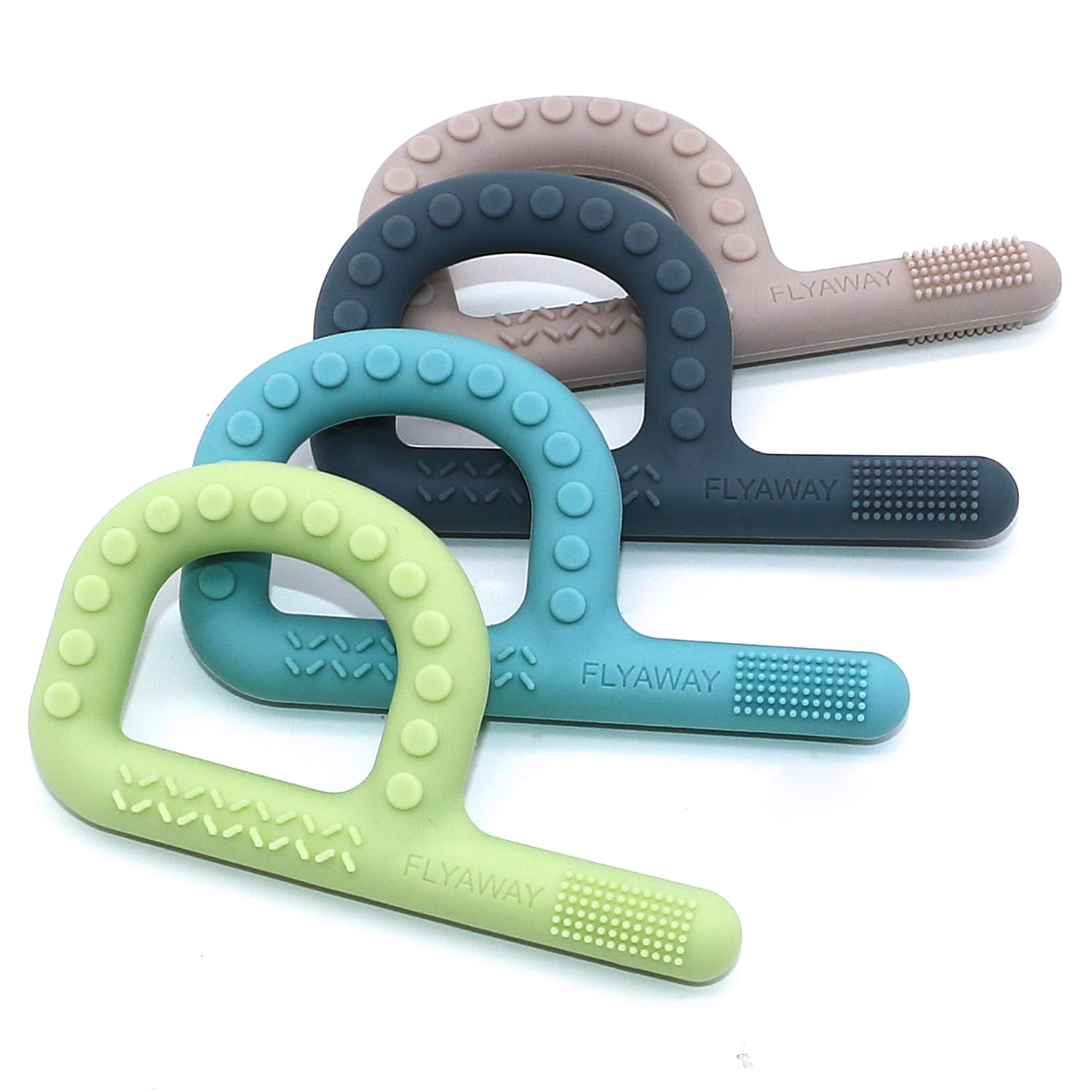 Detalle 2 de Flyaway P-Shape Silicone Baby Teethers, 4-Pack with Textured Surfaces