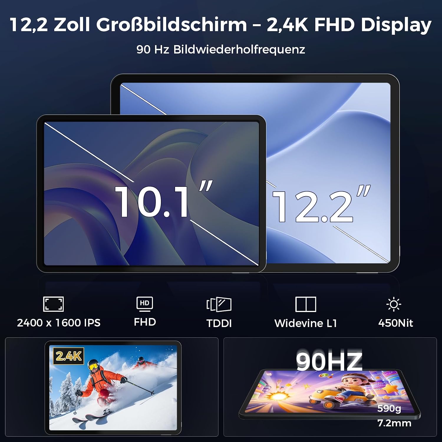 Detalle de RebotAi AF12 Tablet 12,2 Zoll – Android 16, 32 GB RAM + 256 GB ROM, Octa‑Core T7300, 10000 mAh, IP54, Widevine L1