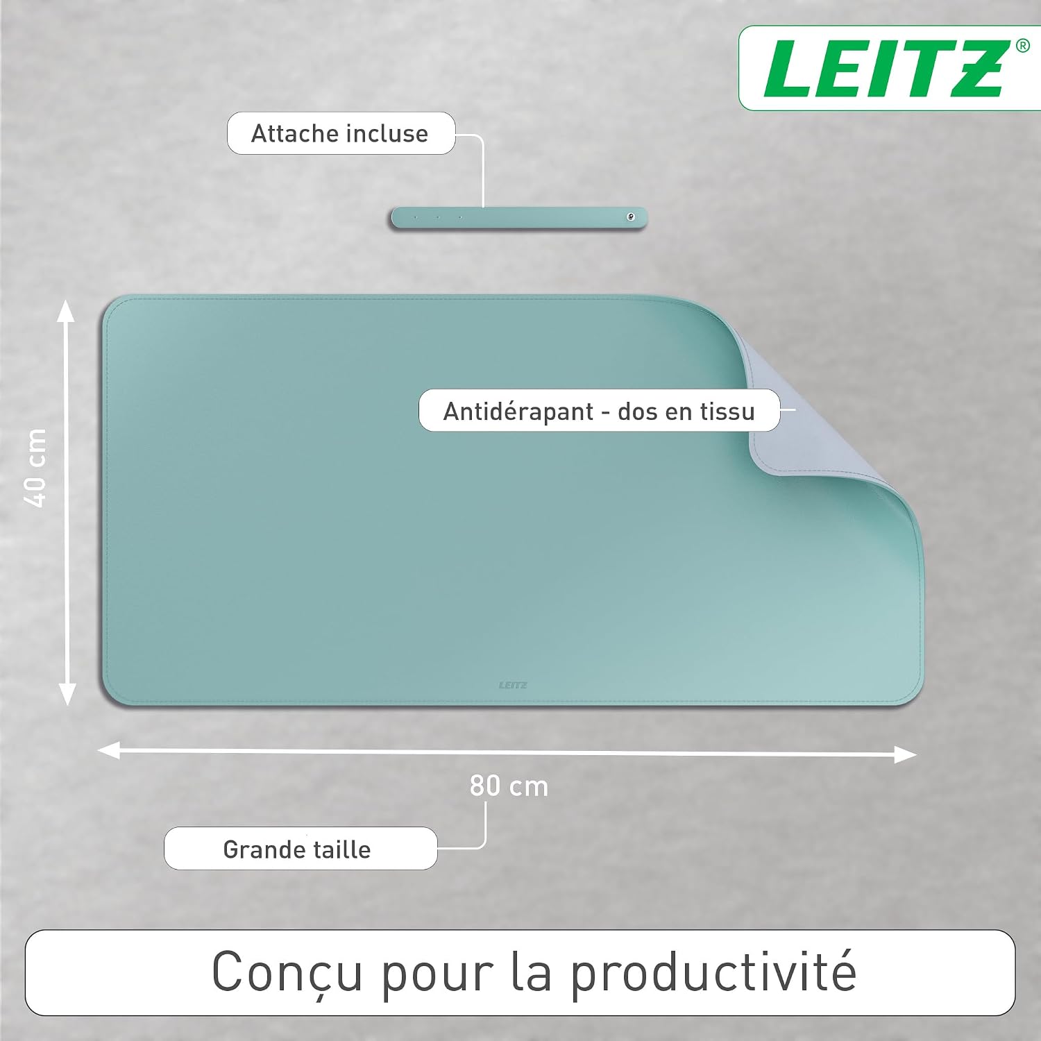Detalle de Tapis de bureau grand format Leitz - Sous-main imperméable 80x40 cm, antidérapant et résistant, menthe
