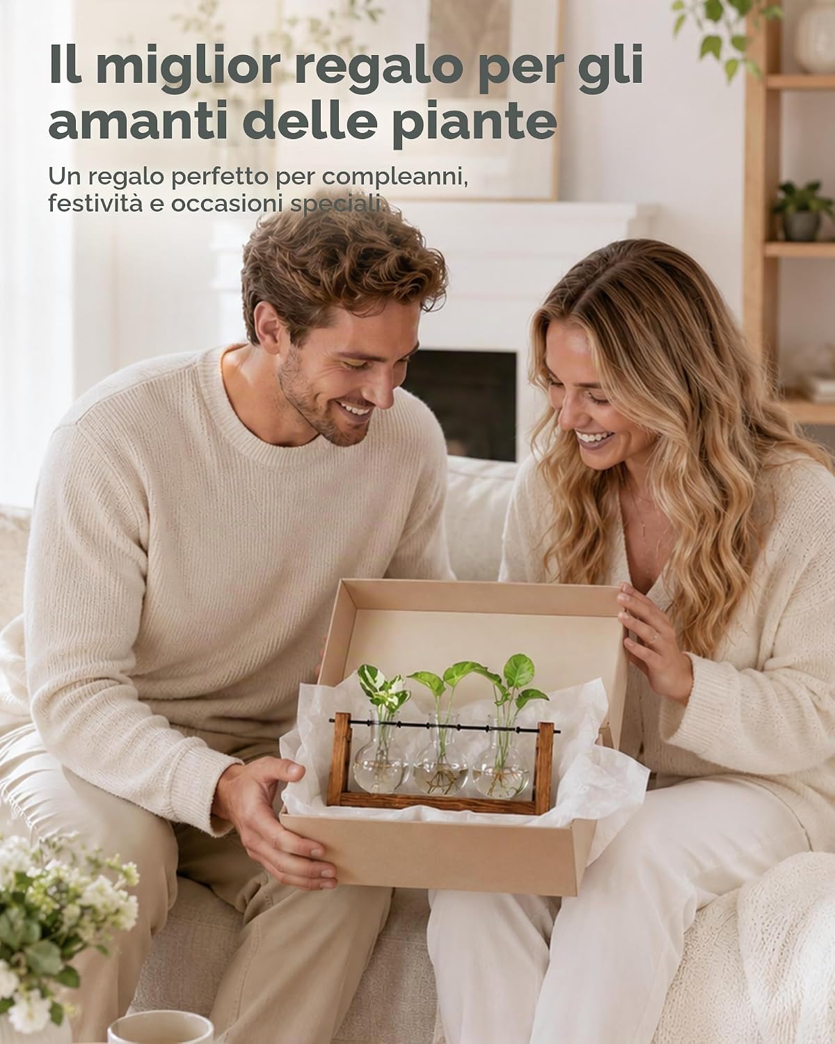 Thumbnail 6 de Bamworld Stazione di Propagazione delle Piante Idroponiche con Supporto in Legno: 3 Vasi in Vetrografia per piante acquatiche e decorazione