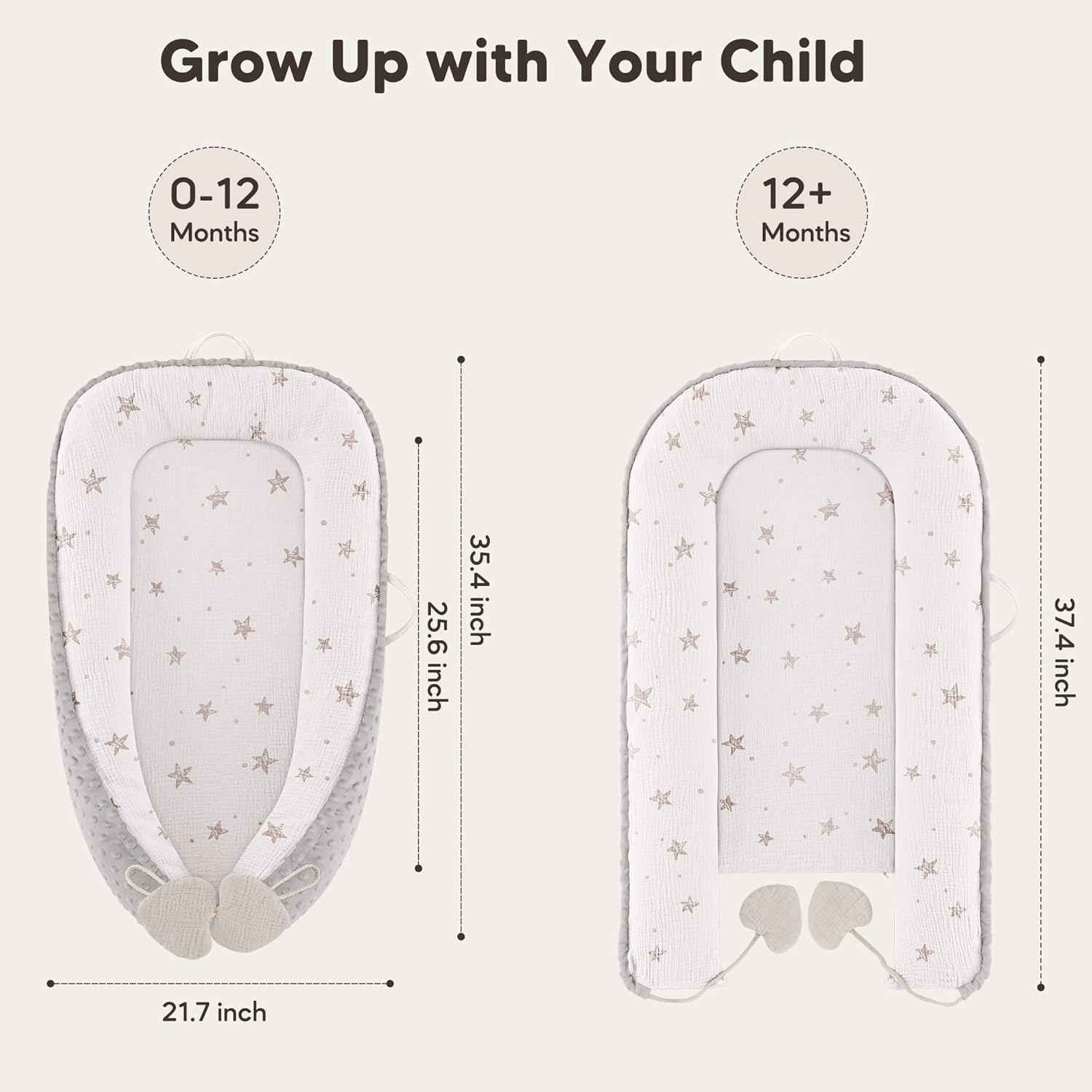 Detalle de Bearmoss Baby Nest Pod for Newborn (Cream Star) – breathable cotton baby lounger for home & travel