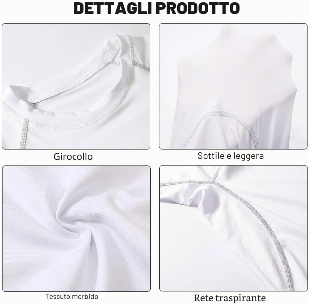 Detalle de MEETYOO Maglietta Compressione Uomo: comfort, movimento e assorbenza per sport e allenamento