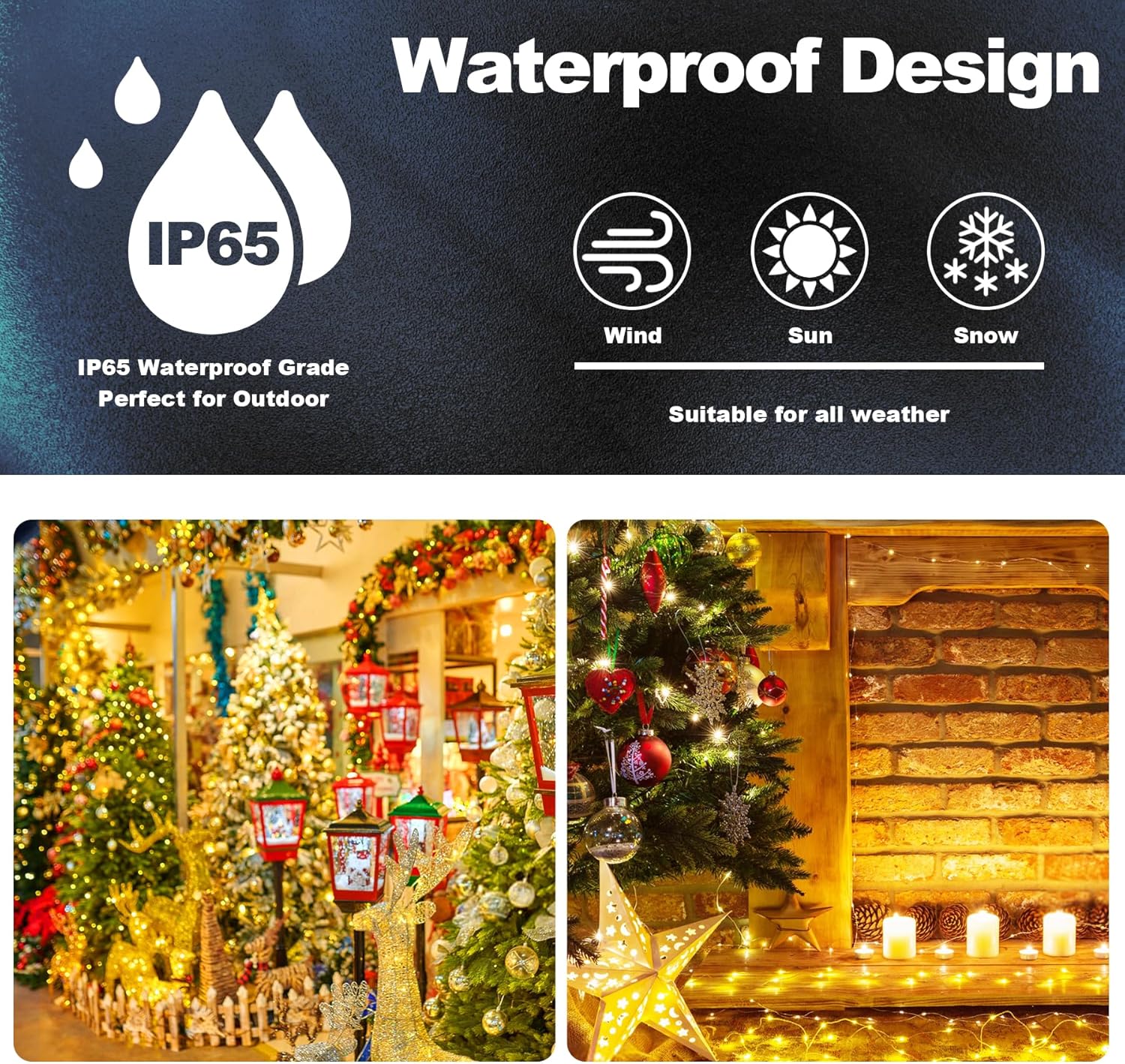 Thumbnail 2 de 120LED Solar Fairy Lights (2 Packs, 12M) with 8 Modes, IP65 Waterproof Solar Garden String Lights – Warm White