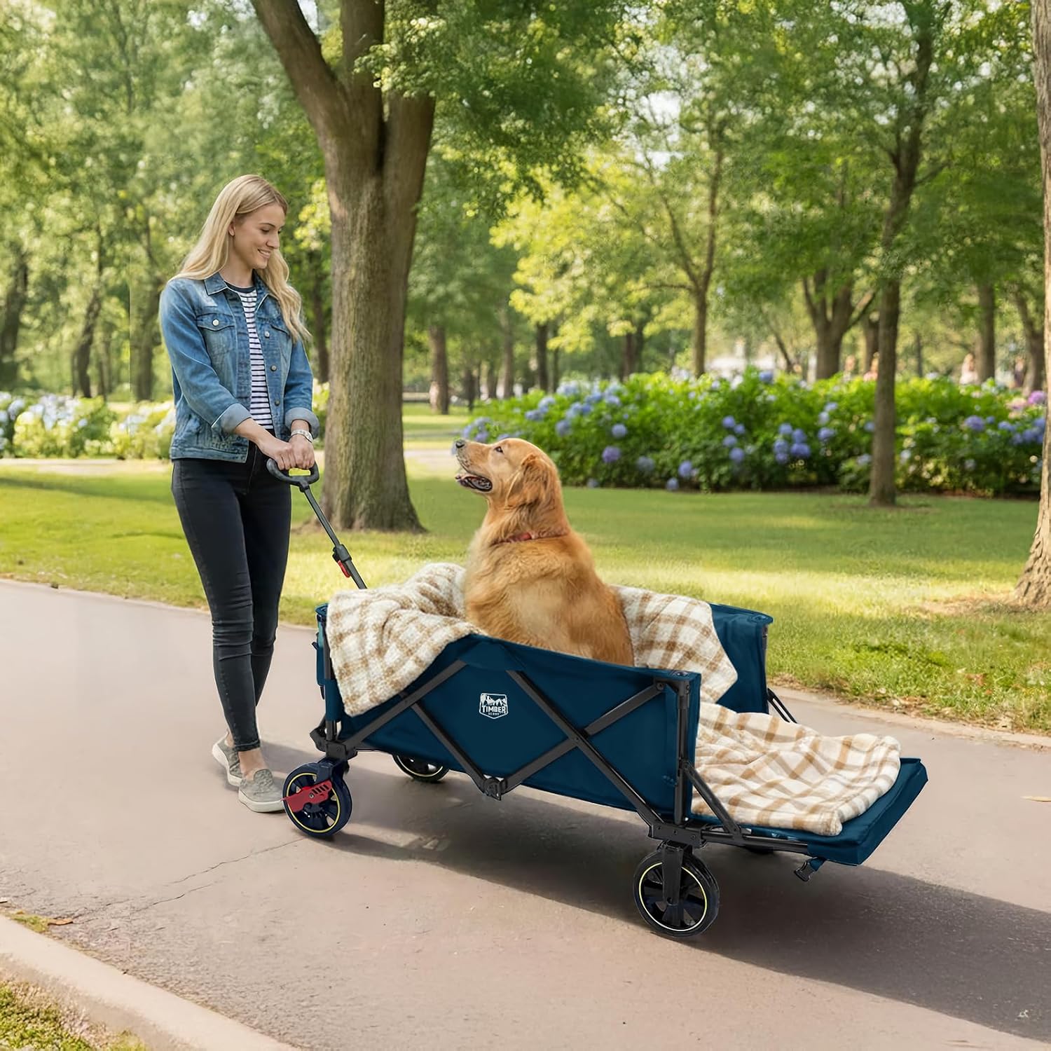 Detalle de TIMBER RIDGE 21826S 350L Folding Wagon with Brake, Adjustable Handle, Brown