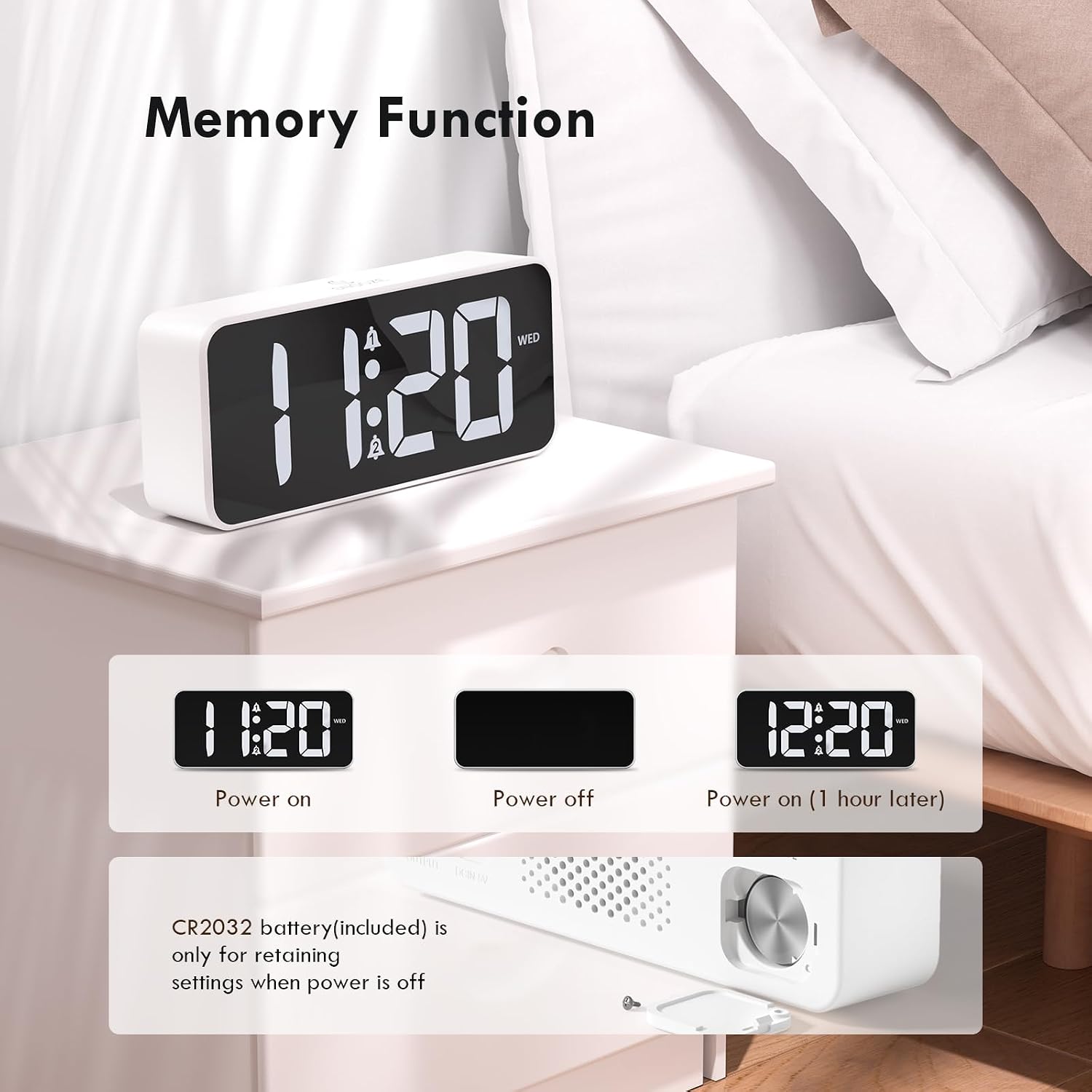 Thumbnail 5 de CHEREEKI Mains Powered Digital Alarm Clock for Bedside Use with Large LED Display, Dual Alarm & USB Charging