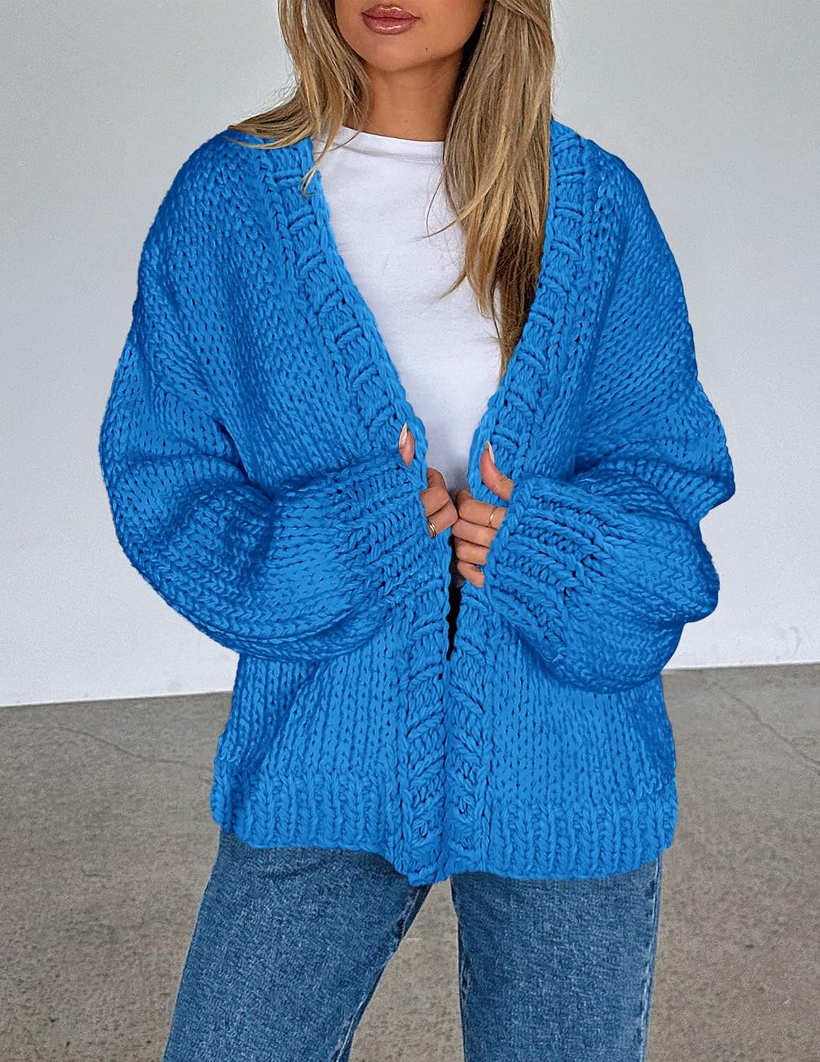 Detalle 2 de PRETTYGARDEN Women's Chunky Knit Cardigan, Oversized Open-Front Style