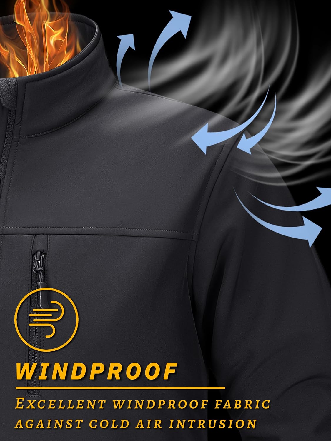 Detalle 2 de TACVASEN TCTJ-731-688 Men's Lightweight Softshell Jacket, Fleece-Lined Waterproof Windbreaker