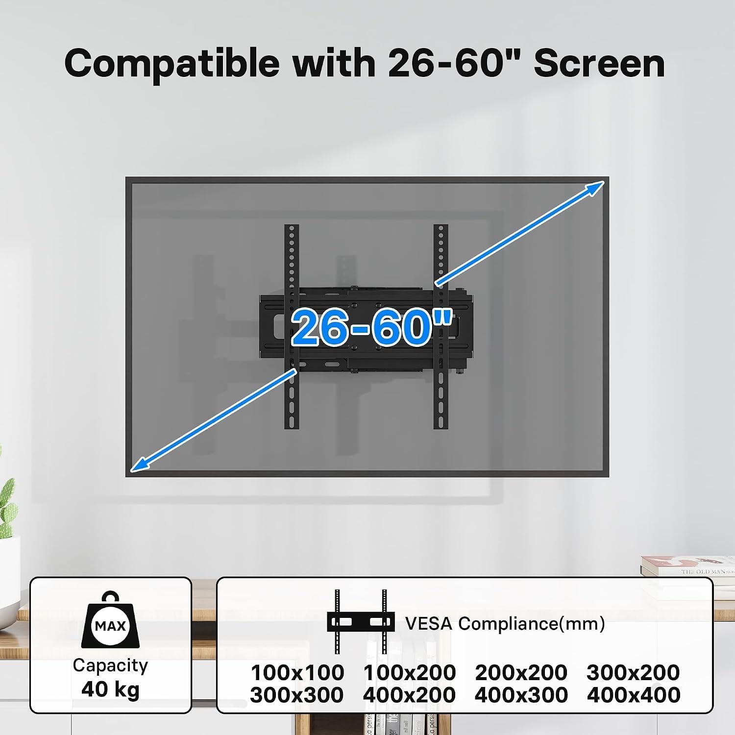 Thumbnail 4 de BONTEC MG400-FBA TV-väggfäste, svängbart och utdragbart 80–500 mm, 45 kg