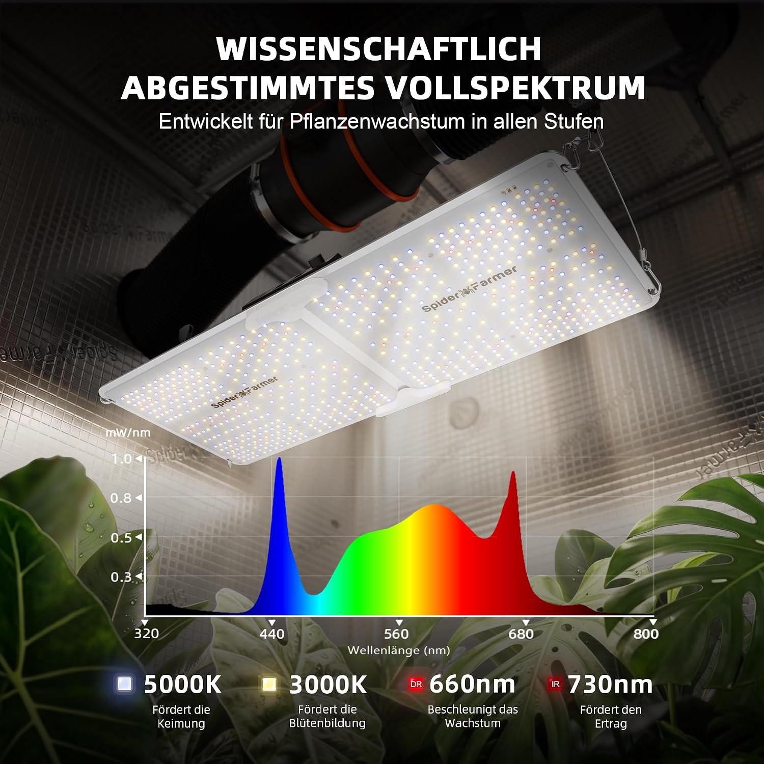 Detalle de Spider Farmer SF 2000 LED Pflanzenlampe – dimmbare Vollspektrum-Grow-Light mit Samsung LM301H EVO (Daisy-Chain)