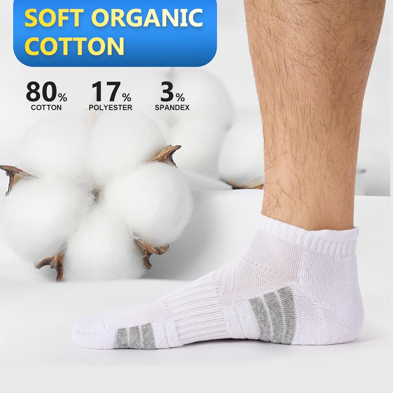 Thumbnail 2 de SockWaddles Trainer Socks (6 Pairs) – Anti-blister cushioned ankle running socks in white/black