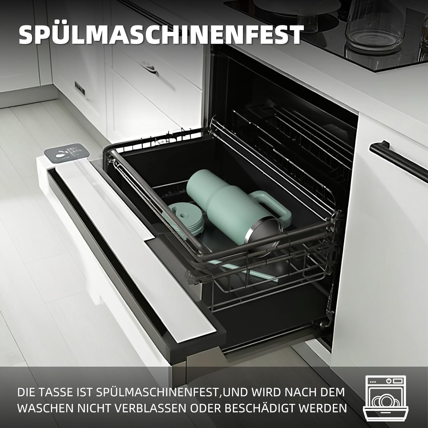Detalle 2 de WATERSY 1,2 l Thermobecher mit 2 Strohhalmen – vakuumisoliert, BPA-frei, auslaufsicher unterwegs (Retro Grün)