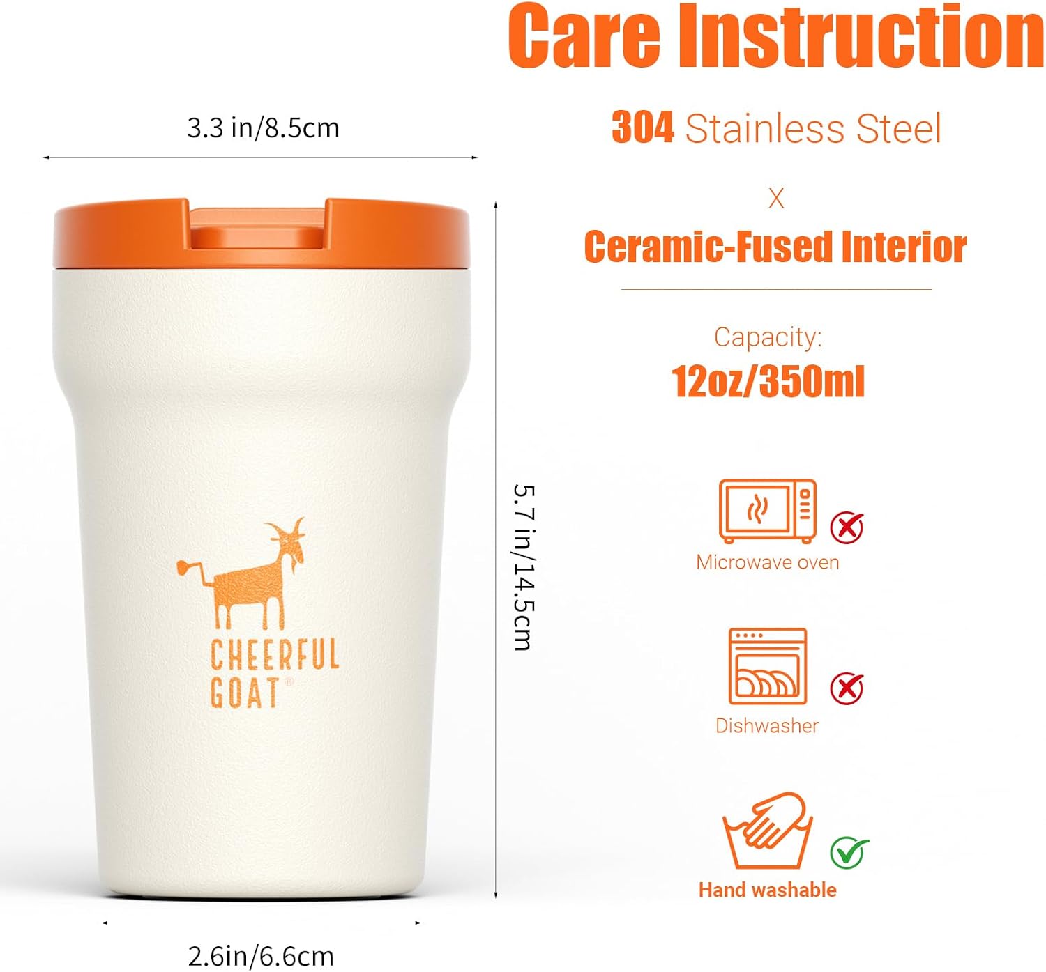 Detalle de CHEERFUL GOAT CFG Travel Cup Ceramic-Lined 12 oz Travel Mug, White