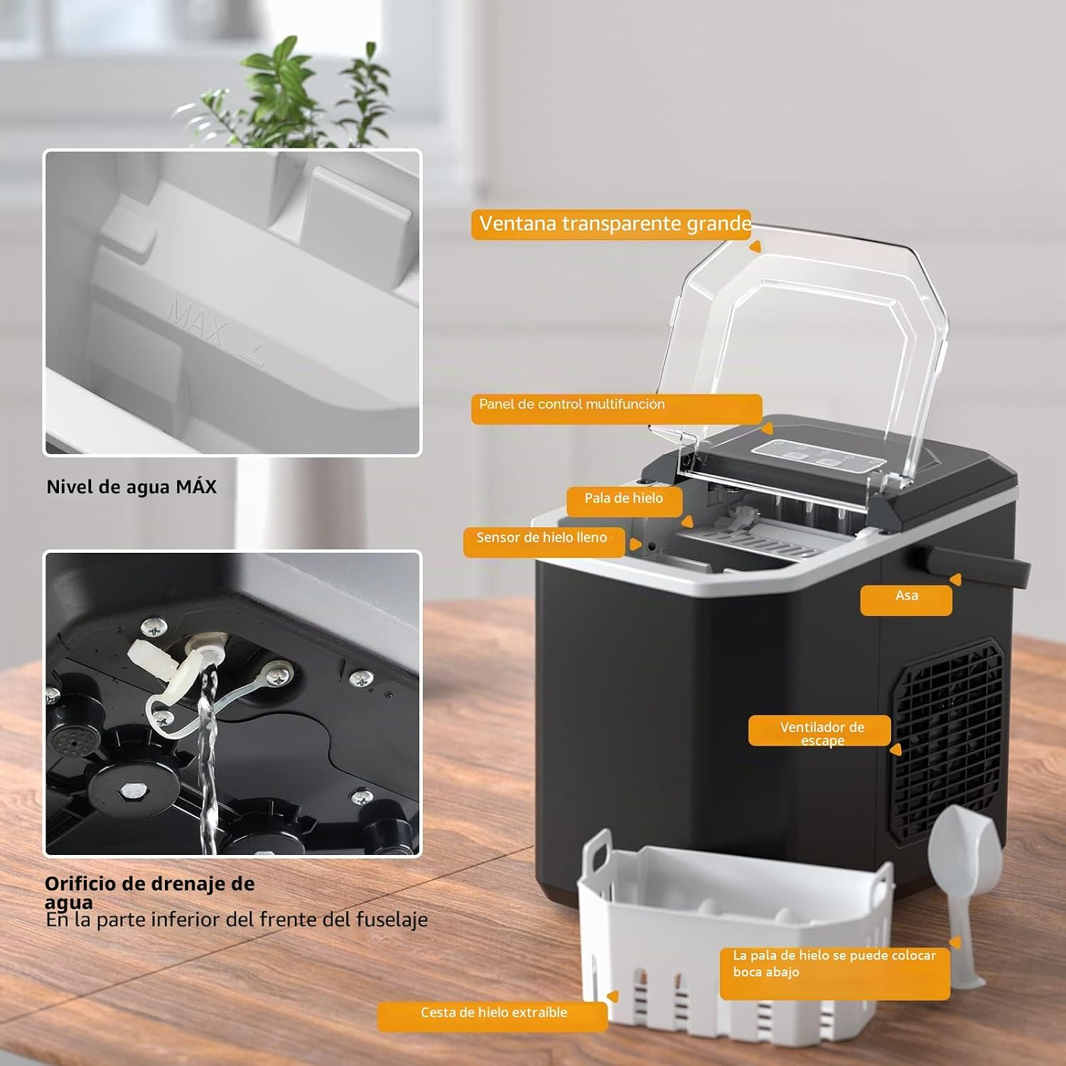 Thumbnail 1 de Máquinas para Hacer Hielo Portátil Negro Vpcok Direct (12 kg/24h, 1,5 L) — 2 tamaños de cubitos y autolimpieza