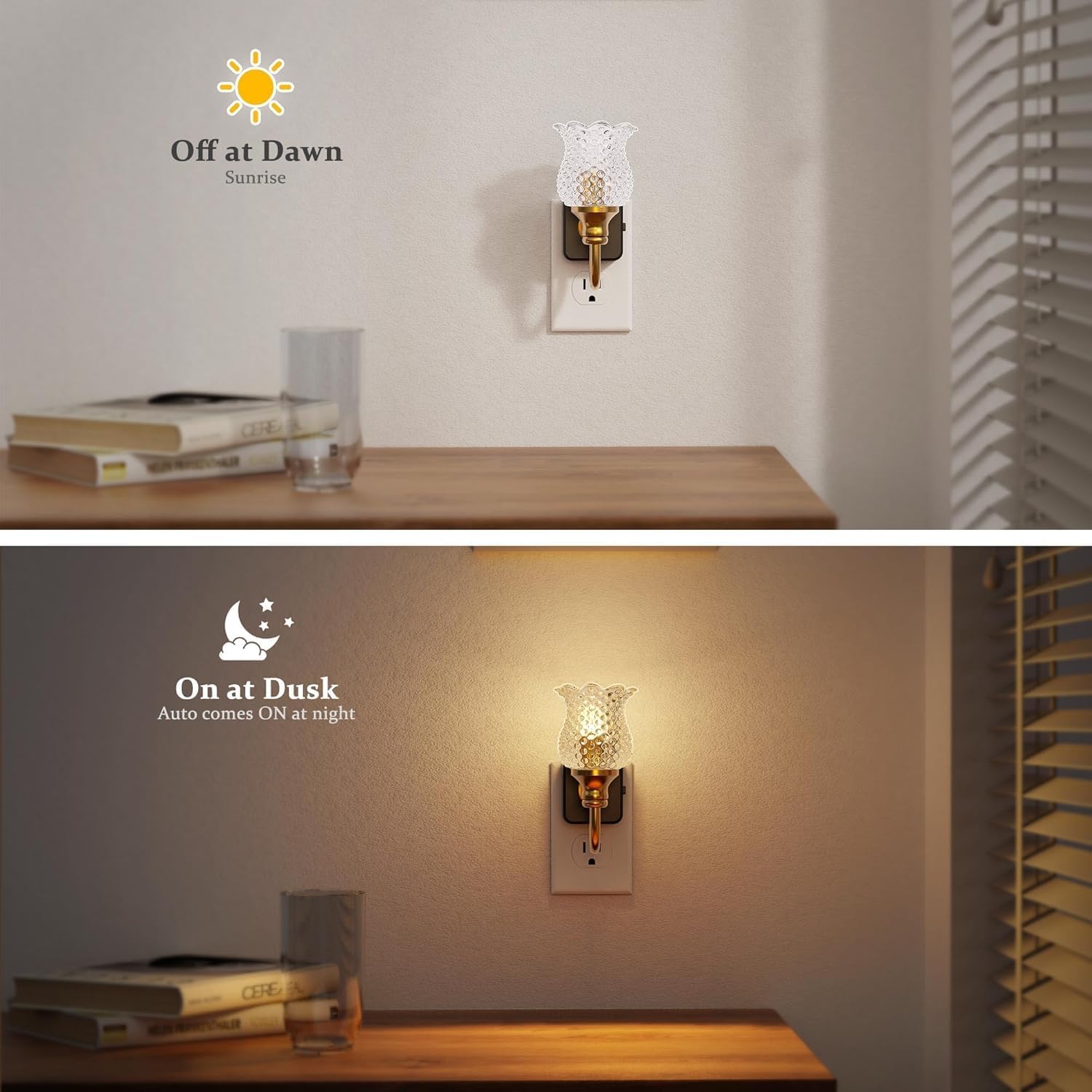 Detalle de JandCase GY233 Glass Flower LED Night Lights, Dimmable, 2-Pack