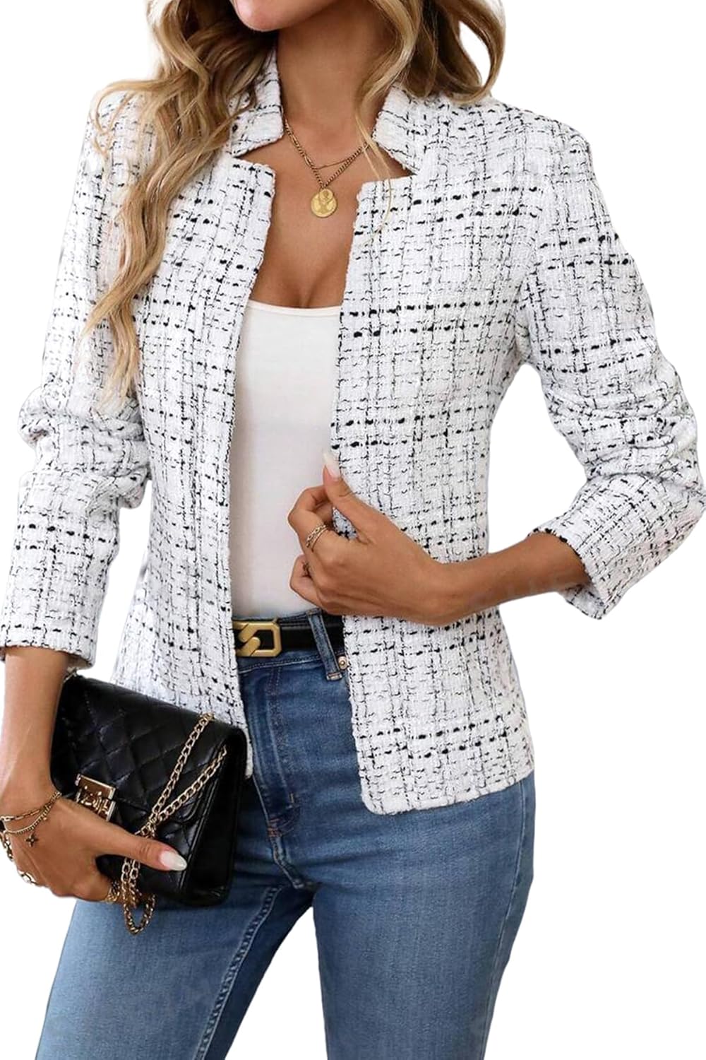 Detalle de ELLEVEN Tweed Open Front Blazer