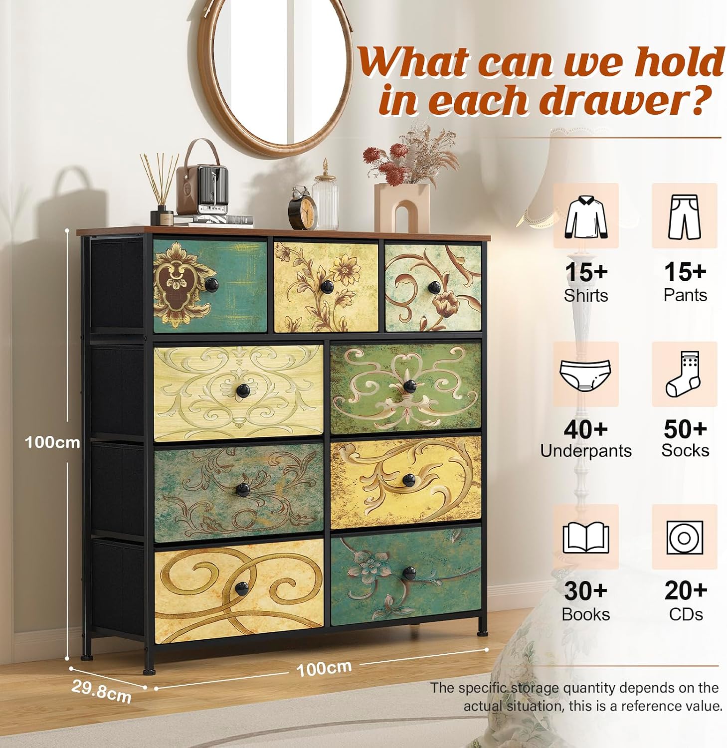 Detalle de LYNCOHOME 9-Drawer Fabric Chest 100cm