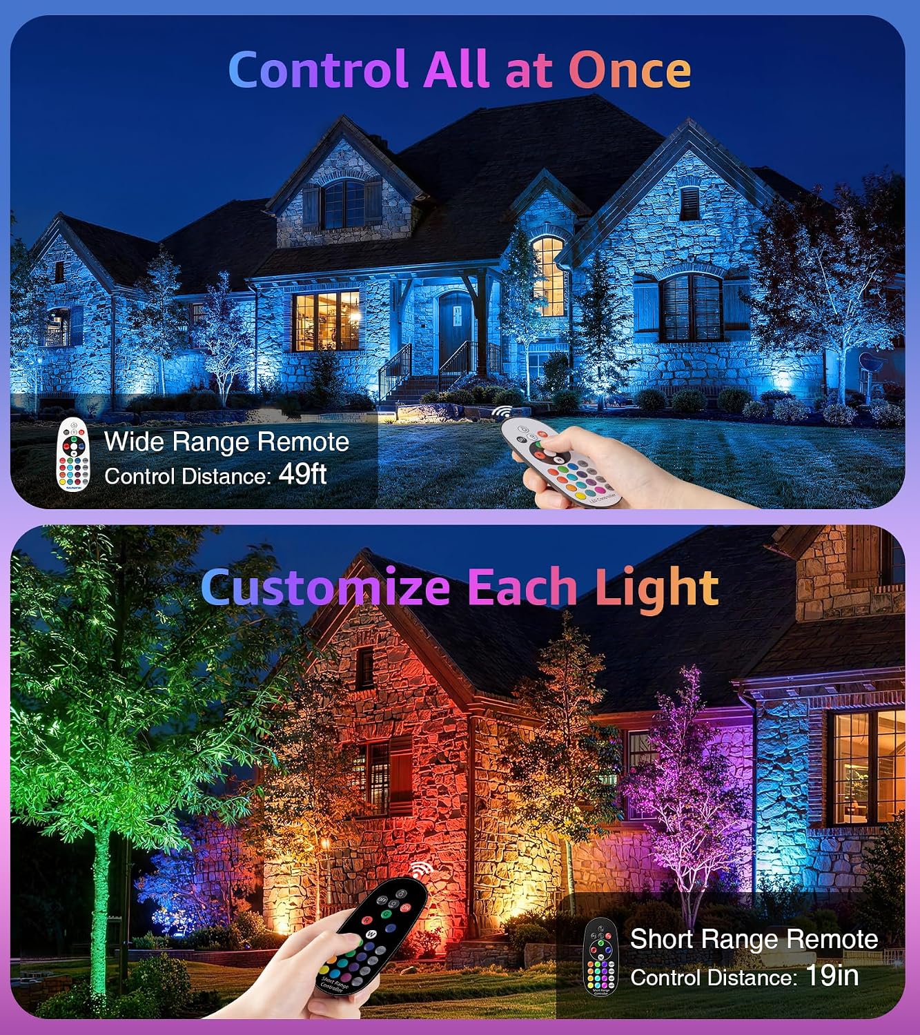 Detalle de SUNVIE RGBW Outdoor Spotlights, 12W LED, 16 Colors, IP65, 6-Pack