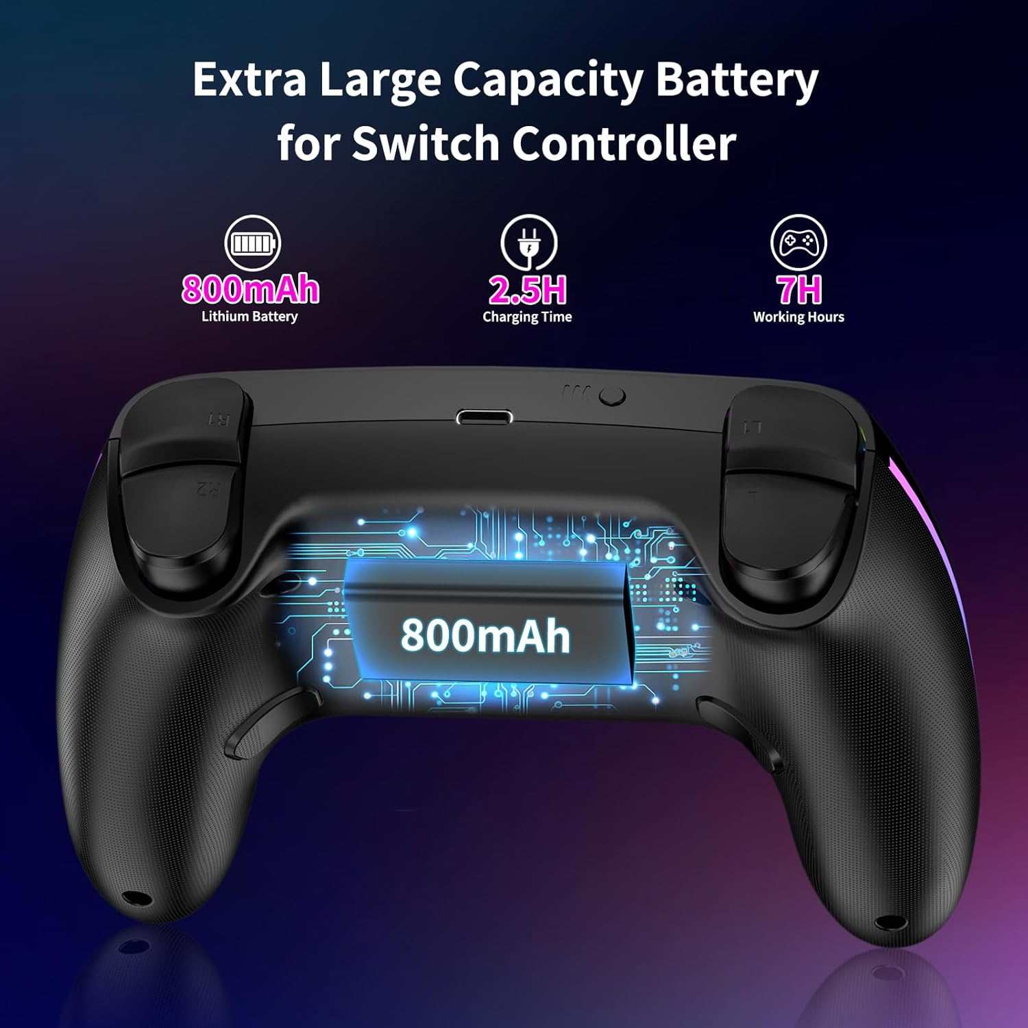 Detalle de RGB Wireless Controller 2er-Pack für Switch, Switch 2, Lite, OLED und PC – 7-Farb-LED, Gyrosensor, Dual-Vibration & Turbo
