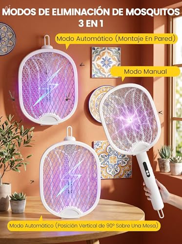 Detalle 2 de WOCVRYY Raqueta Mosquitos Eléctrica 4000V, 1800mAh USB-C, Plegable 3 en 1