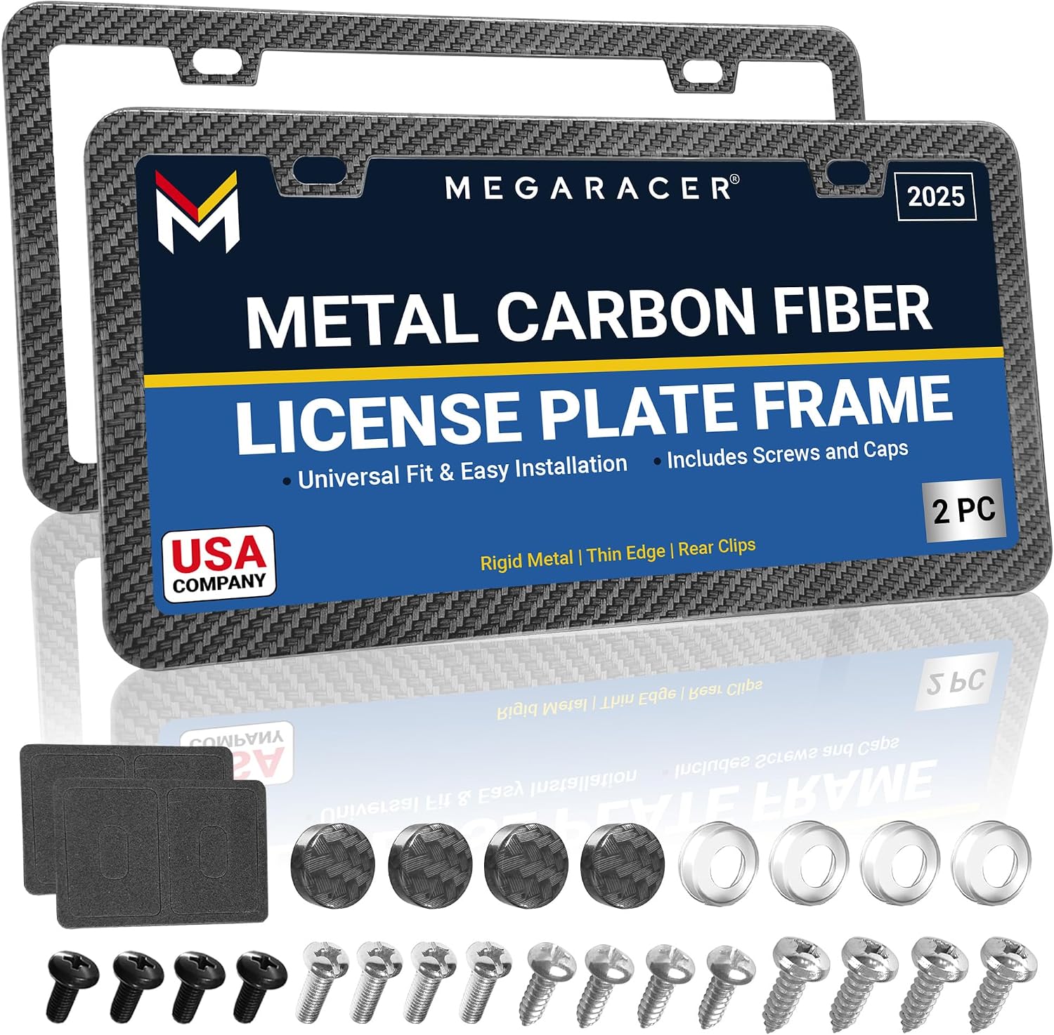 Detalle de Premium Slim Carbon Fiber Design License Plate Frames (2-Pack) – Rust-Free Stainless Steel, Rattle-Free, Street Legal