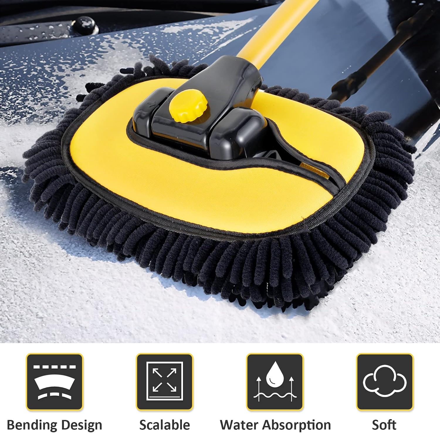 Thumbnail 3 de 15° Curved Car Cleaning Brush with Telescopic Handle – 1 Mop + 2 Cloths Microfibre Kit