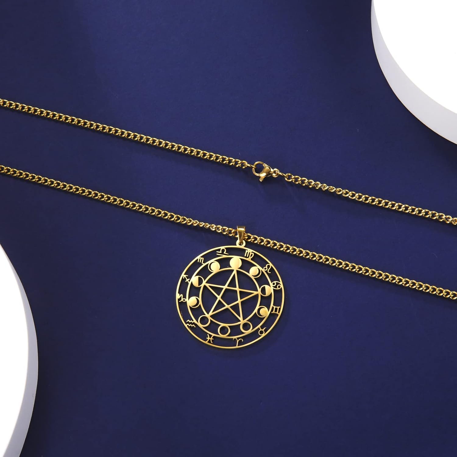 Detalle 2 de Dreamtimes Halskette mit Pentagramm-Anhänger aus Edelstahl – Baum des Lebens & keltische Sterne, Wicca/heidnisches Amulett