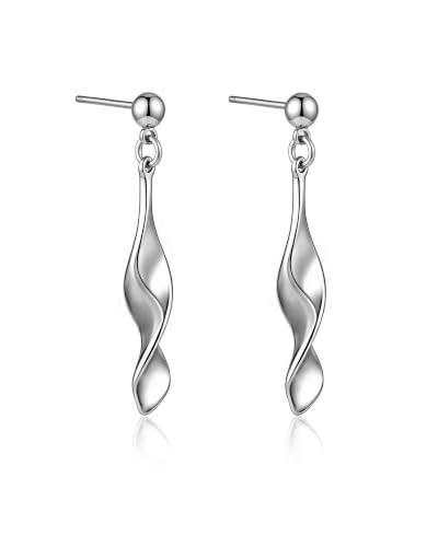 Aliyoham Silver Drop Earrings for Women, Silver-Plated Spiral Dangles