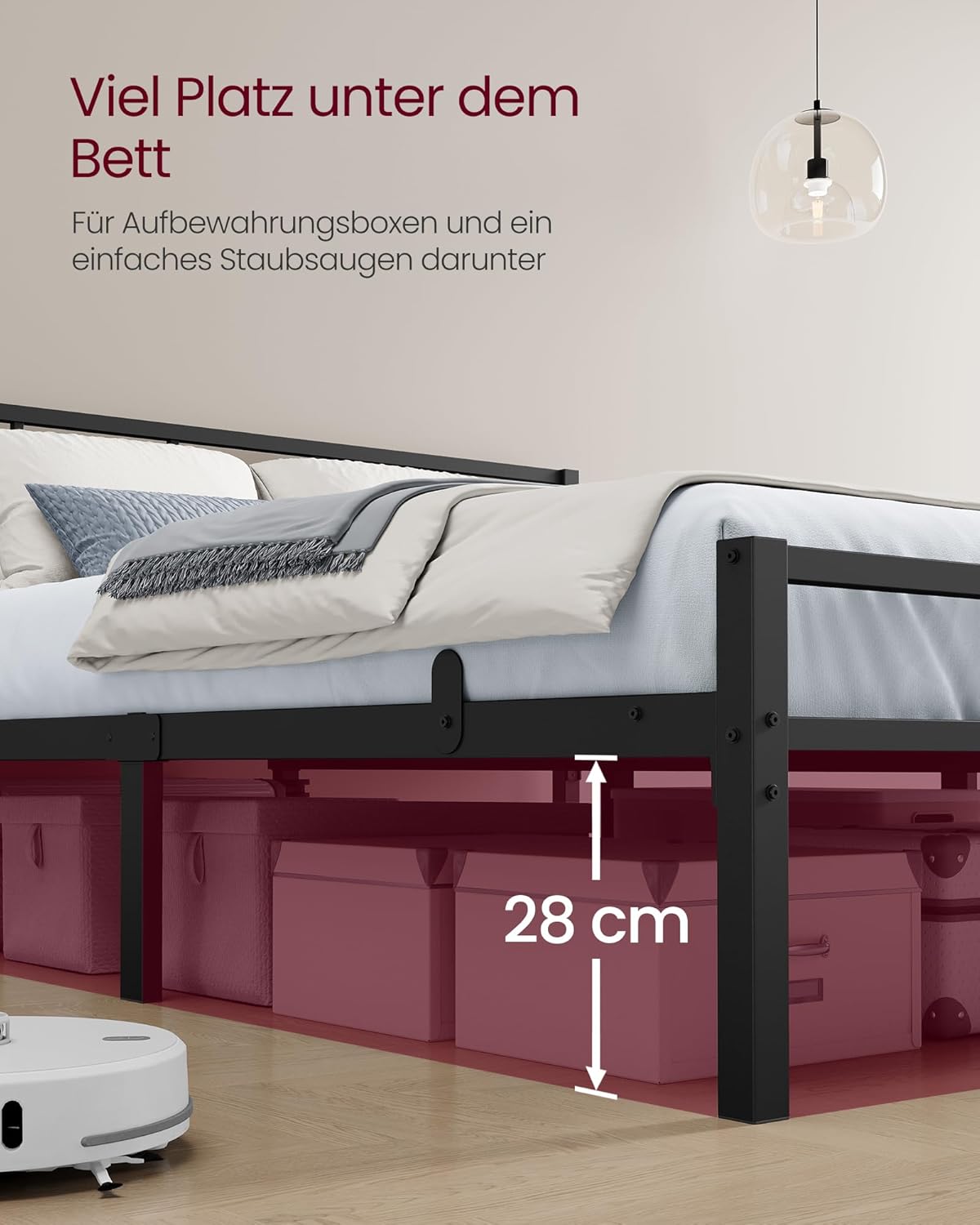 Thumbnail 5 de VASAGLE Doppelbettgestell 140 x 200 cm – stabiles Metallbettgestell mit Lattenrost, 500 kg Tragfähigkeit, 28 cm Bodenfreiheit