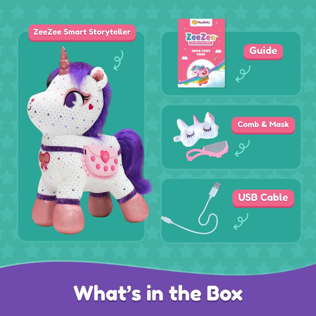 Detalle 2 de Shifu PlayShifu Smart Talking Plush Toy – ZeeZee Unicorn (Interactive Singing & Storytelling)
