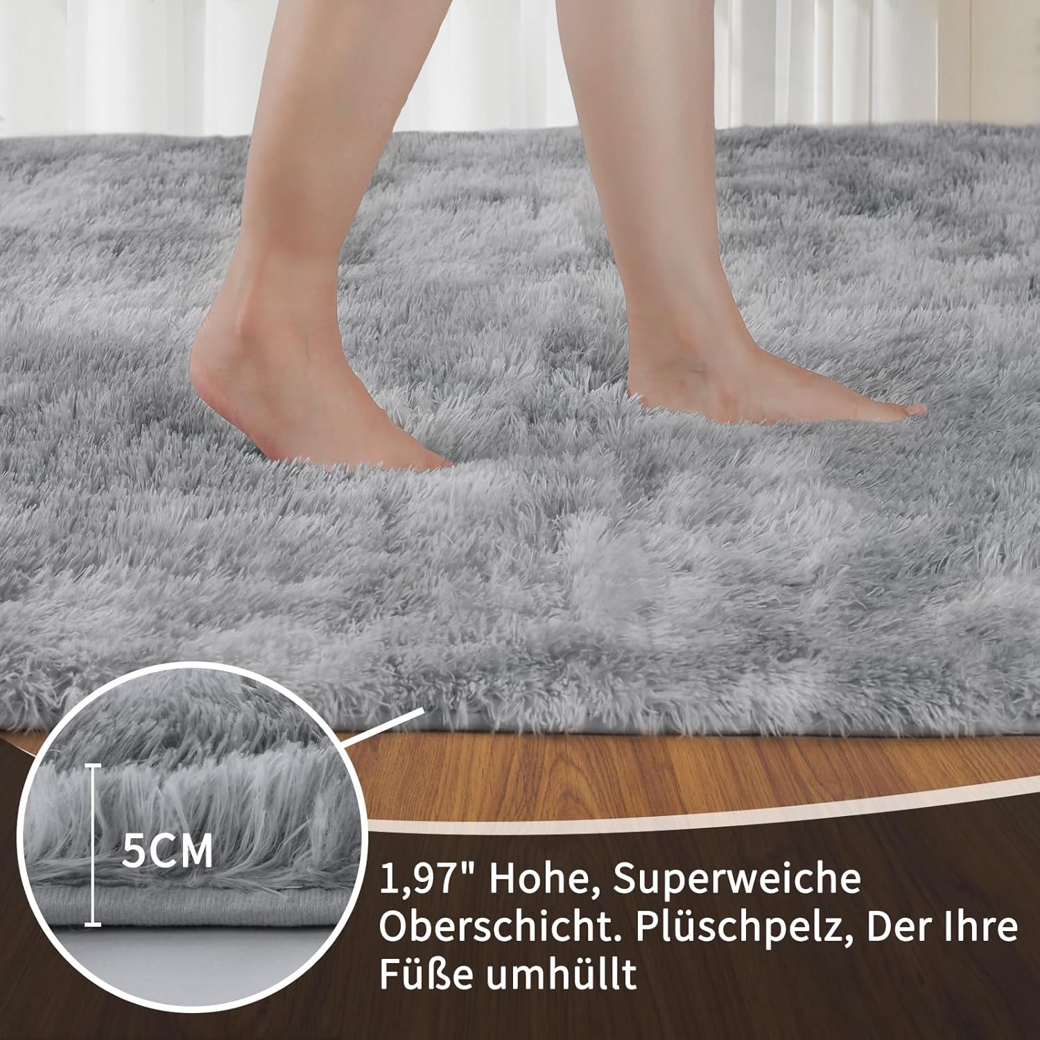 Thumbnail 1 de Sour Lemon Hochflor Teppich in Grau (240 x 340 cm) – waschbar, rutschhemmend, extra groß für Wohnzimmer & Schlafzimmer
