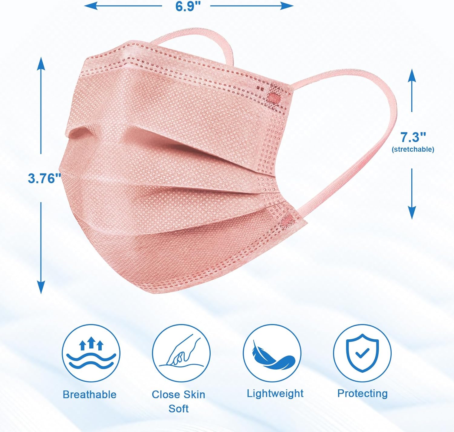 Detalle de ZIYE 3-Layer Disposable Face Masks (100/500 Pack) with Nose Clip & Elastic Ear Loops
