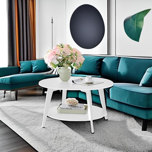Detalle 2 de VASAGLE ULCT243W14 MAEZO Round Coffee Table, 2-Tier Snow White