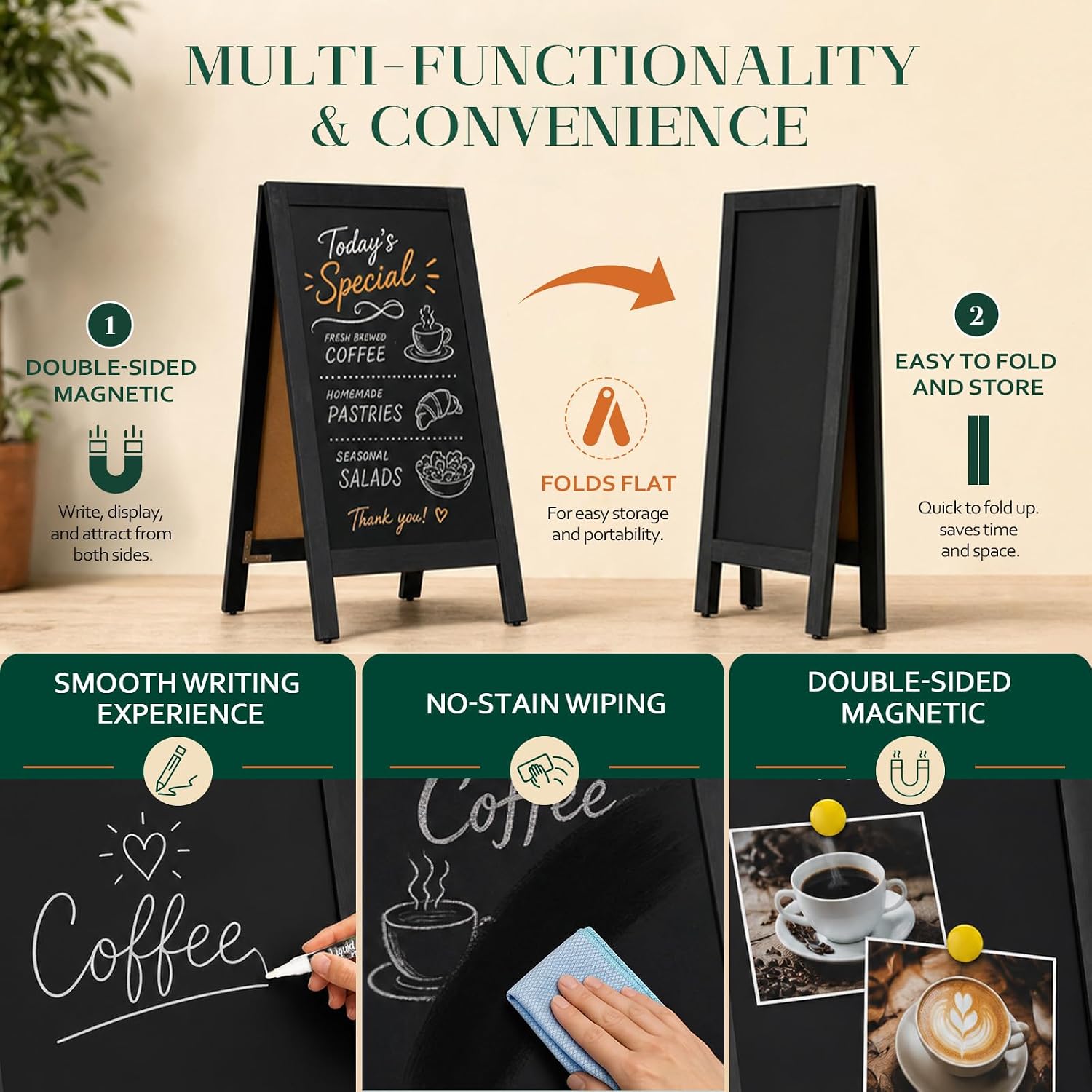 Detalle 2 de 4 THOUGHT AB-AF4020-BLACK A-Frame Magnetic Chalkboard, Double-Sided, 40 x 20 in
