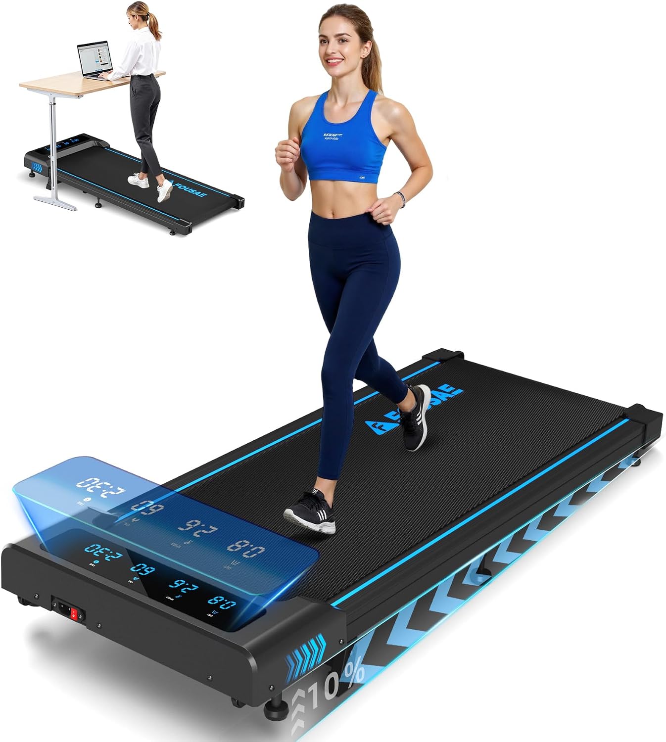 Detalle de FOUSAE FITNESS Walking Pad with 10% Incline (6.2 MPH) – A practical under-desk treadmill for home use
