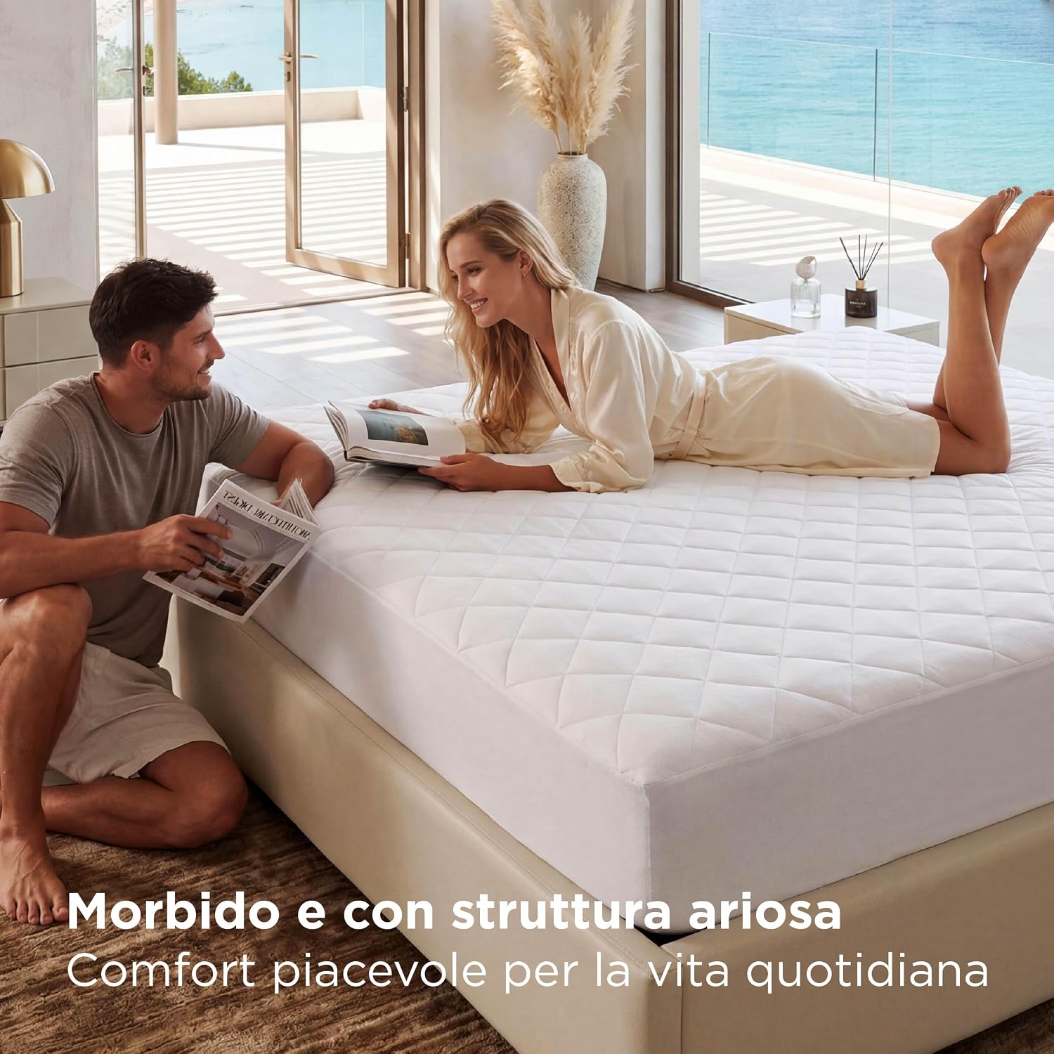 Detalle de Coprimaterasso impermeabile 160x190 cm di BEDSURE: protezione affidabile, comfort quotidiano