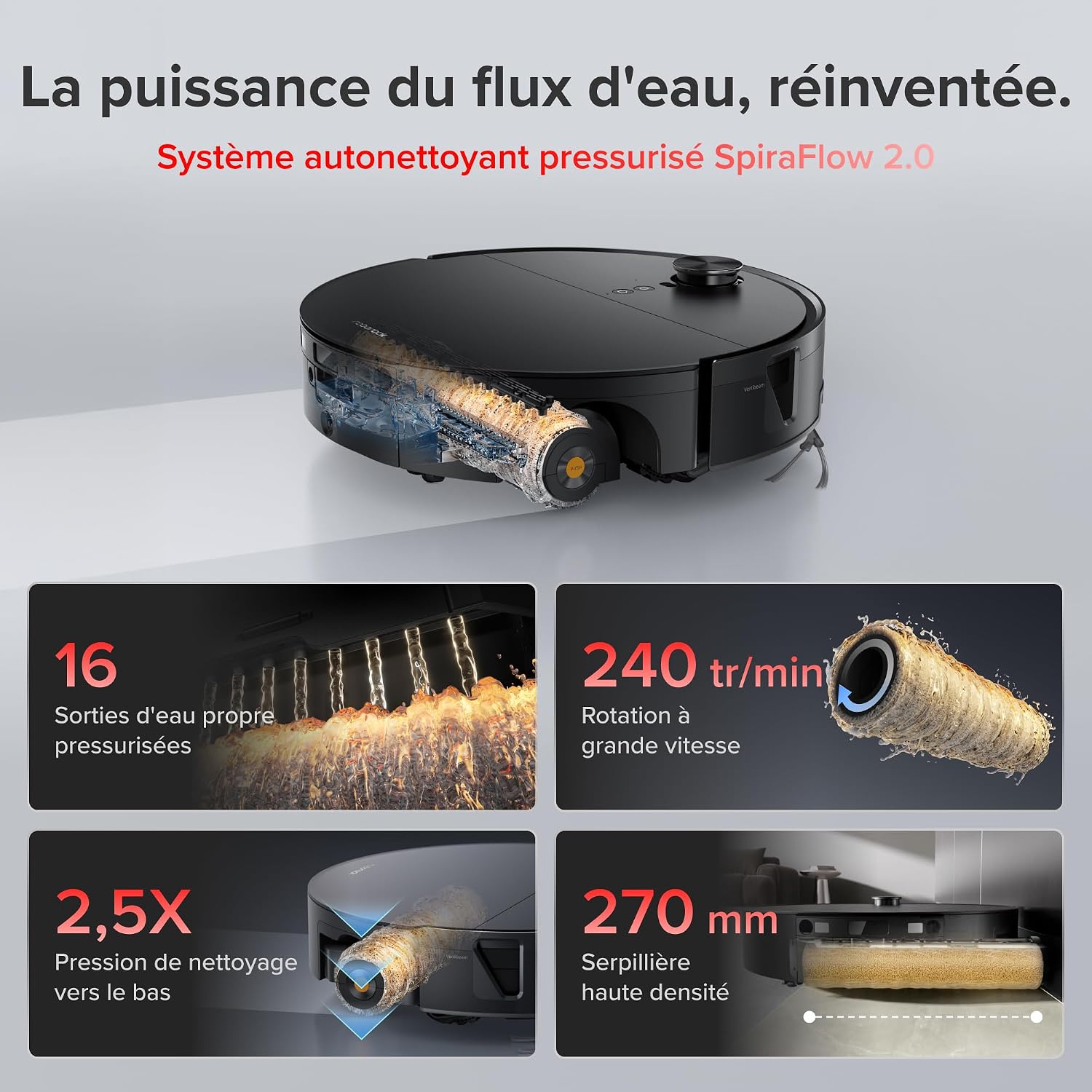 Detalle de roborock Saros 20 Flow Complete robotstofzuiger met rolmop en 36.000 Pa
