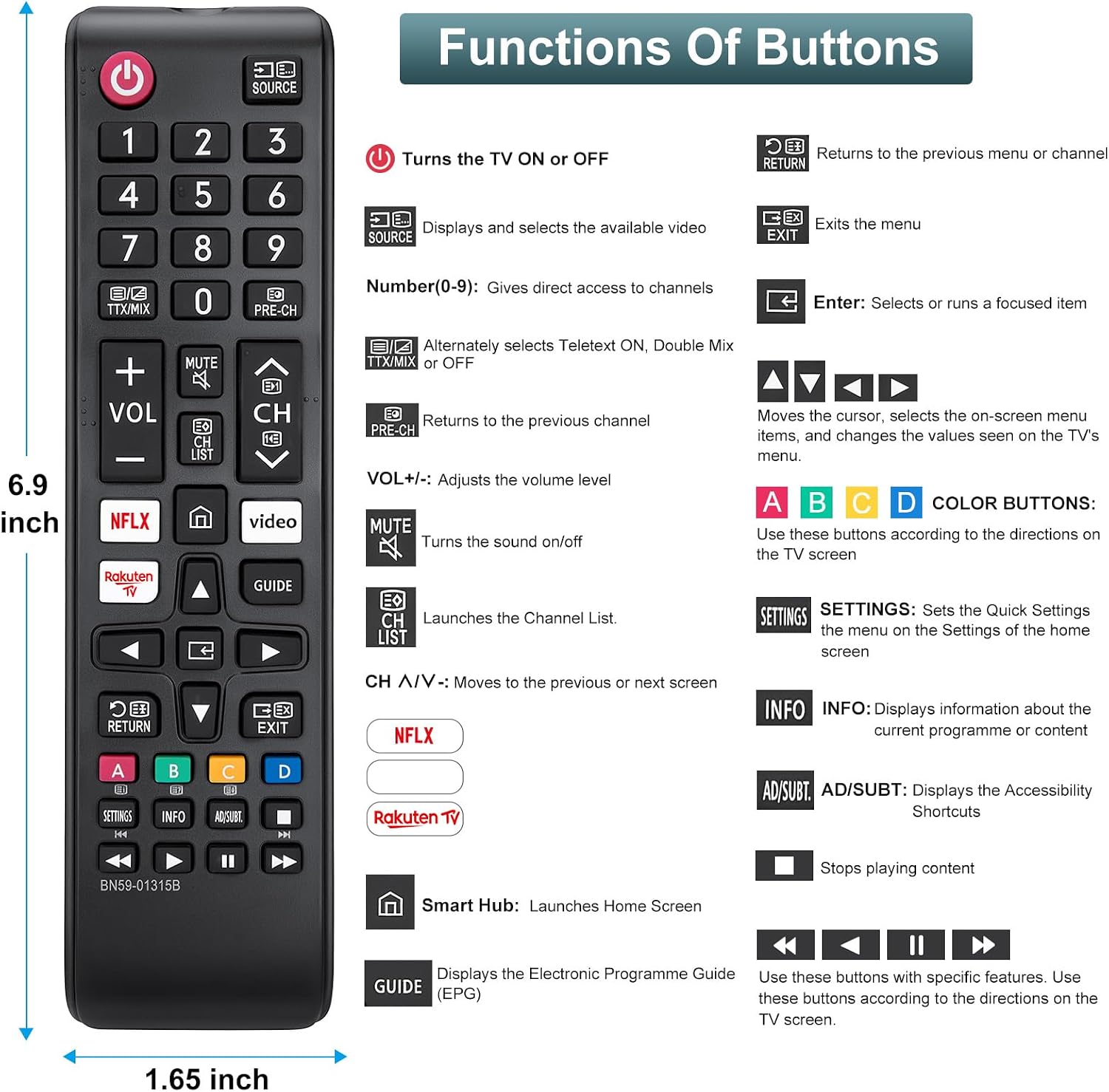 Detalle 2 de (2 Pack) Universal Samsung TV Remote Replacement (Universal for Samsung Smart TVs)