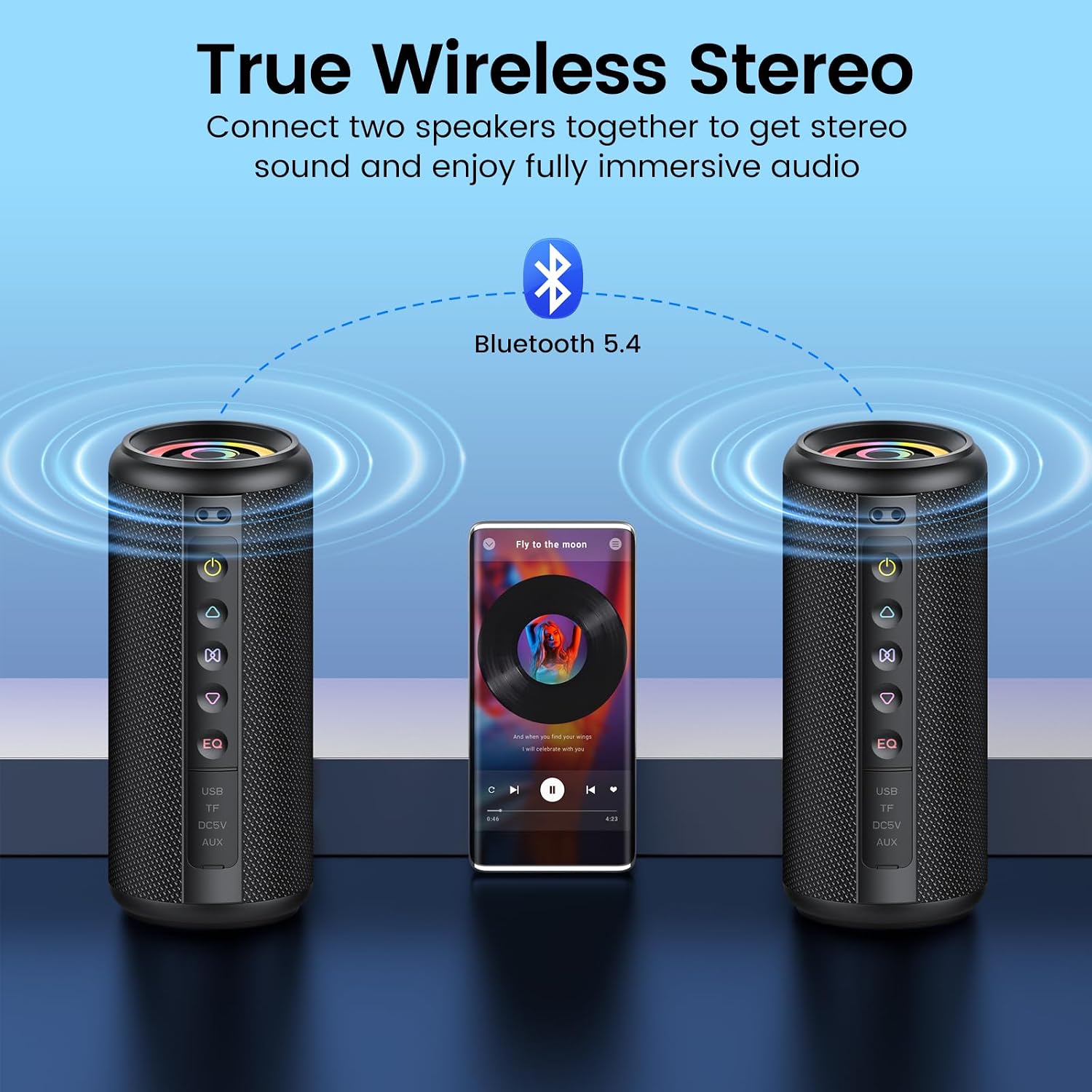 Thumbnail 1 de Portable Bluetooth Speaker with 20W Stereo, Bluetooth 5.4, IP7 Waterproof, 20H Playtime, RGB Lights (M17)