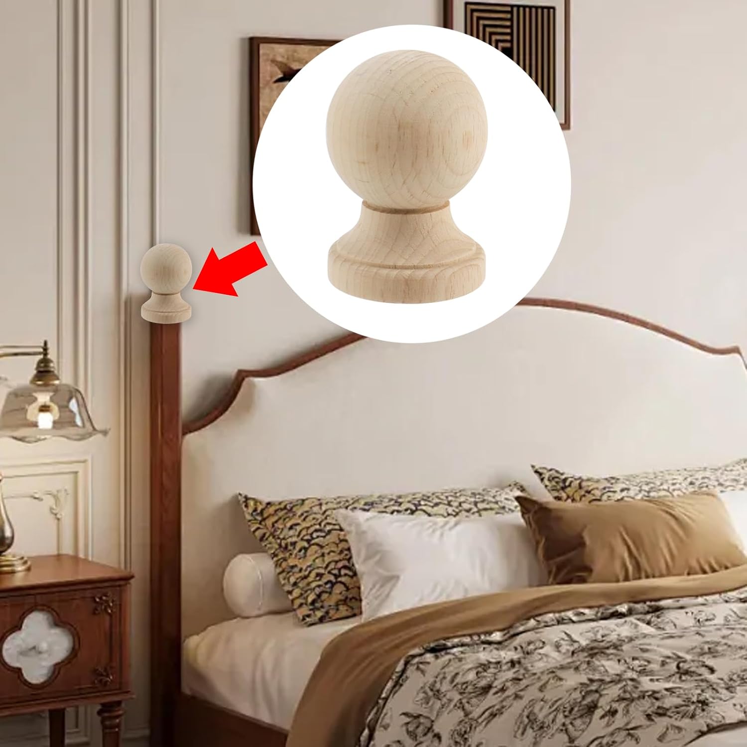 Thumbnail 4 de Risbay RSB2382 Unfinished Rubberwood Finials, 4-Pack, Pre-Drilled