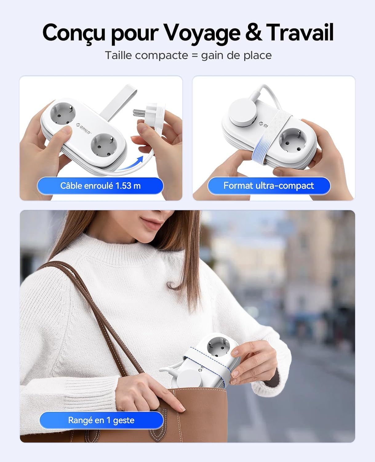 Thumbnail 4 de ORICO AP3 Multiprise Voyage 2 Prises USB-C 20W PD