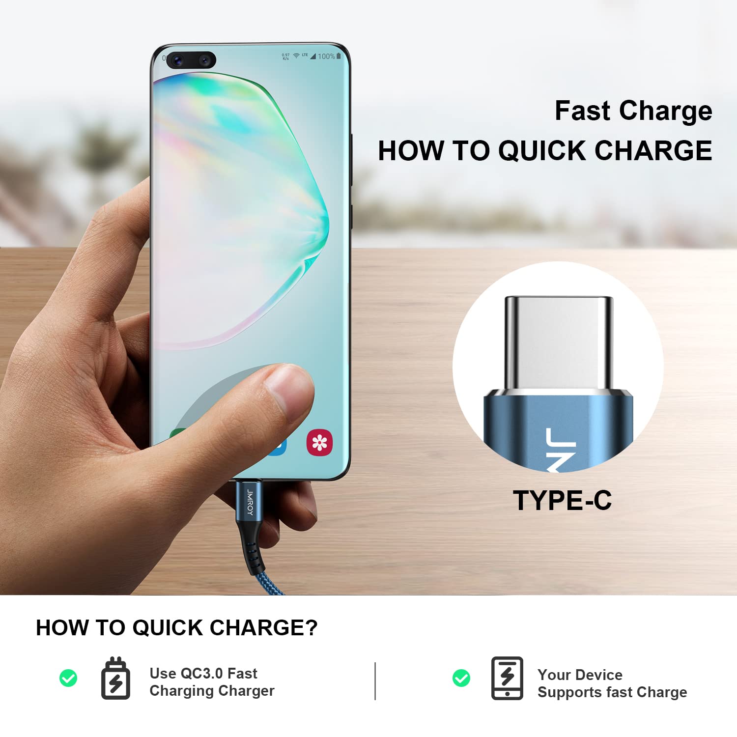 Detalle de iPhone 16 Charger Cable 3M braided USB-C, 3.1A