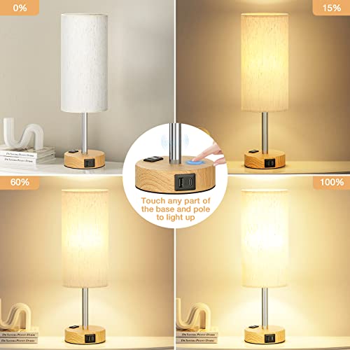 Detalle 2 de Fenmzee Bedside Table Lamp with Dimmable Touch, USB A+C, and AC Outlet